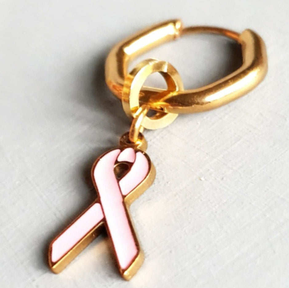 Pink Ribbon Charm Classic Hex Huggy