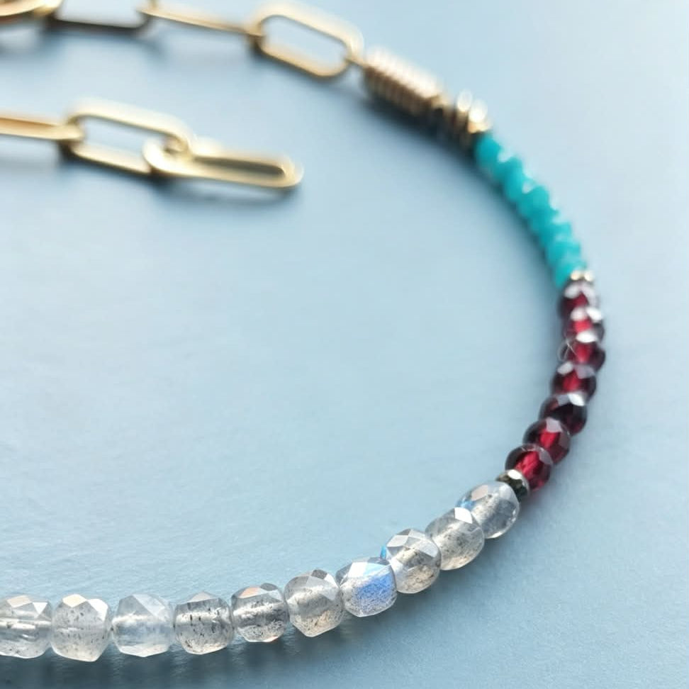 Neon Apatite, Labradorite & Garnet Gemstone Anklet