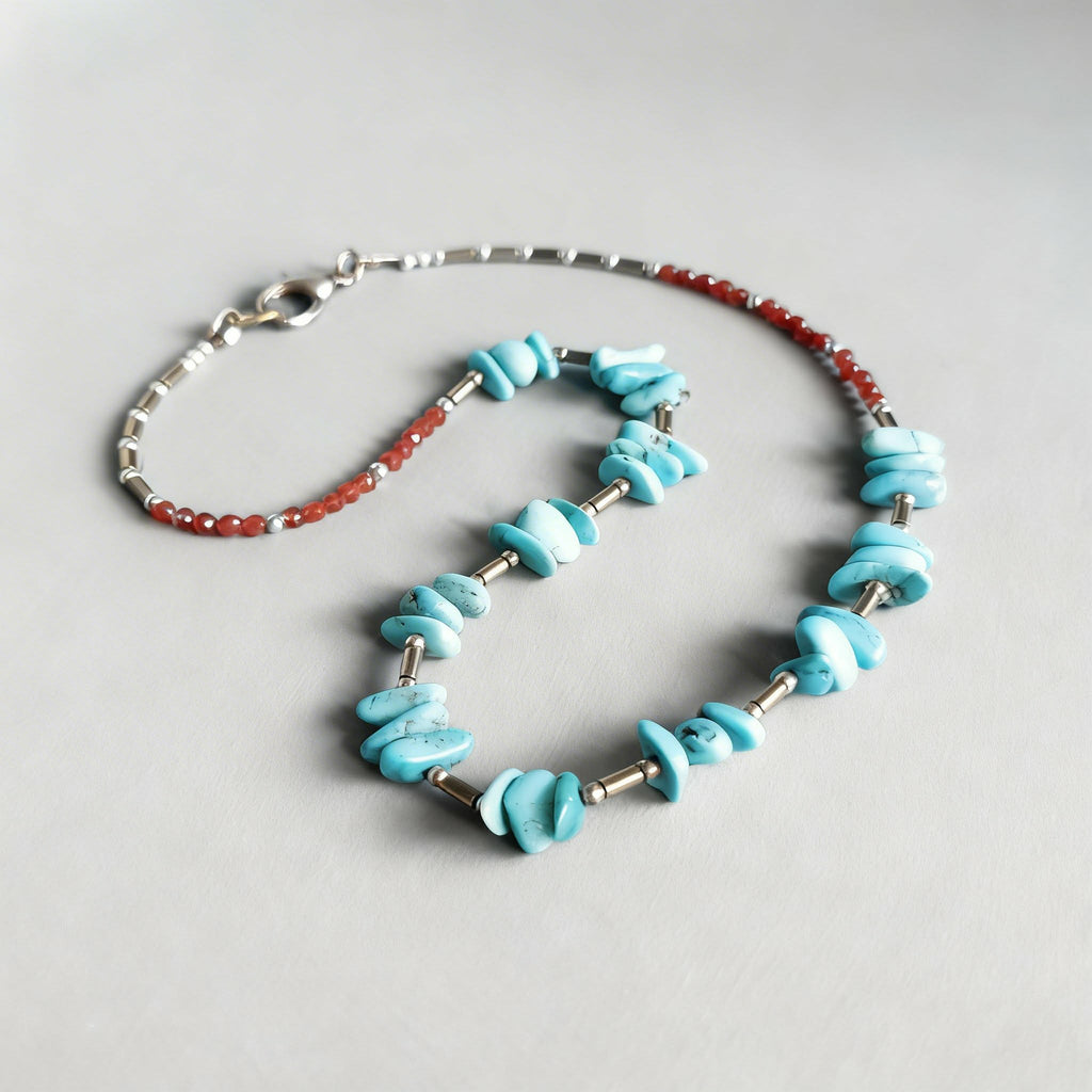 Turquoise Nugget, Carnelian & Hematite Gemstone Necklace