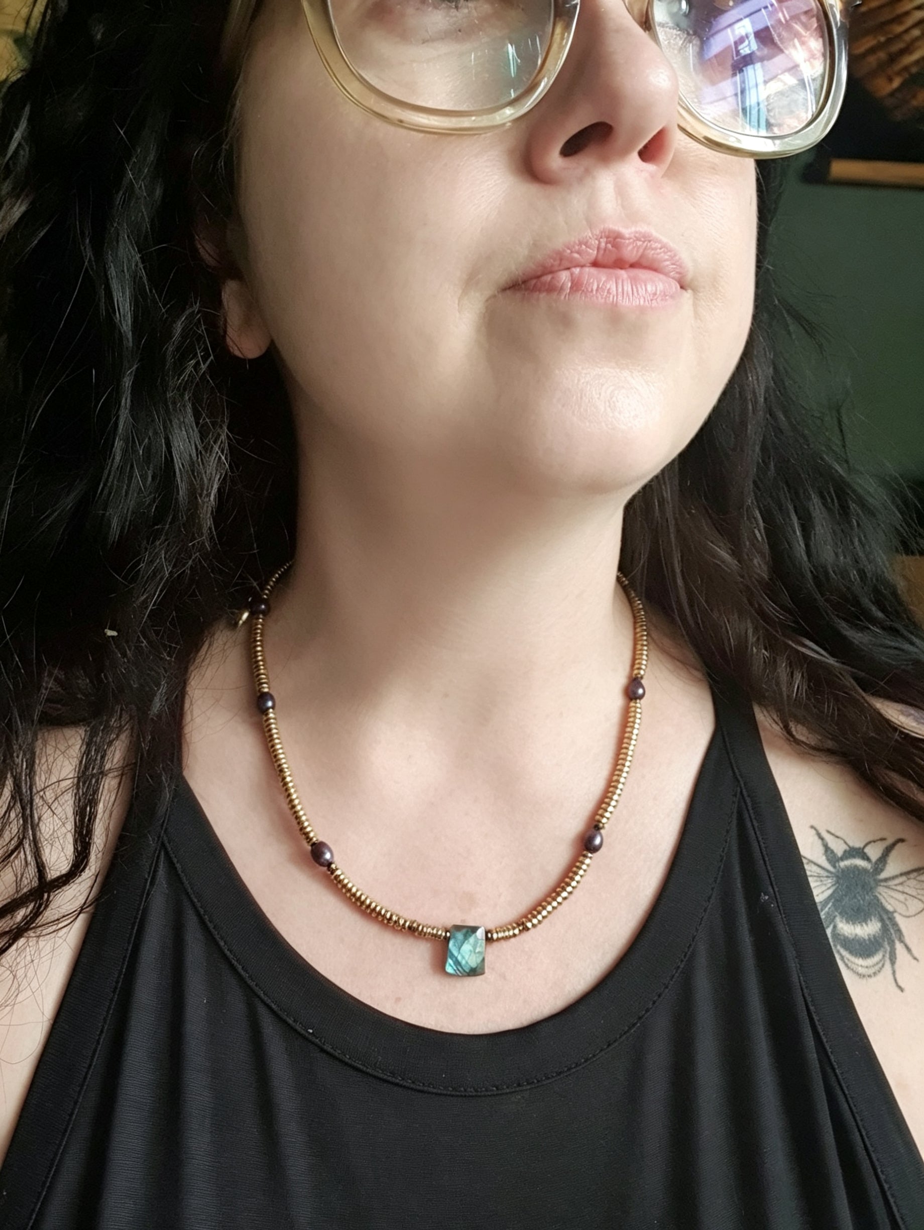 Labradorite, Baroque Pearl & Golden Hematite Necklace II