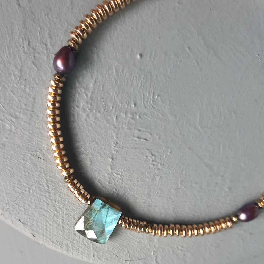 Labradorite, Baroque Pearl & Golden Hematite Necklace II