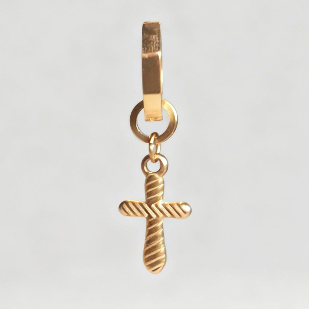Gold Cross Charm Statement Hex Huggie