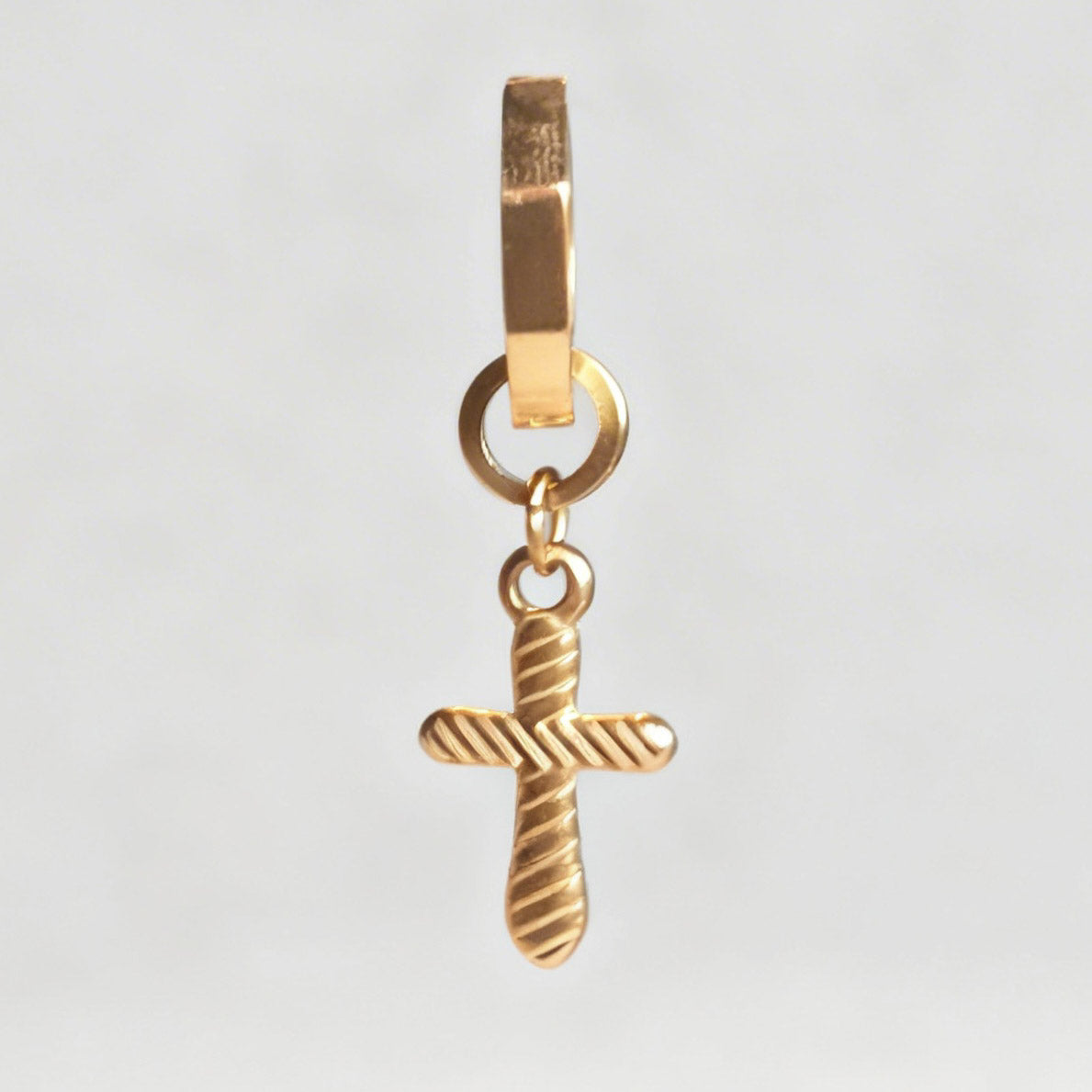 Gold Cross Charm Statement Hex Huggie