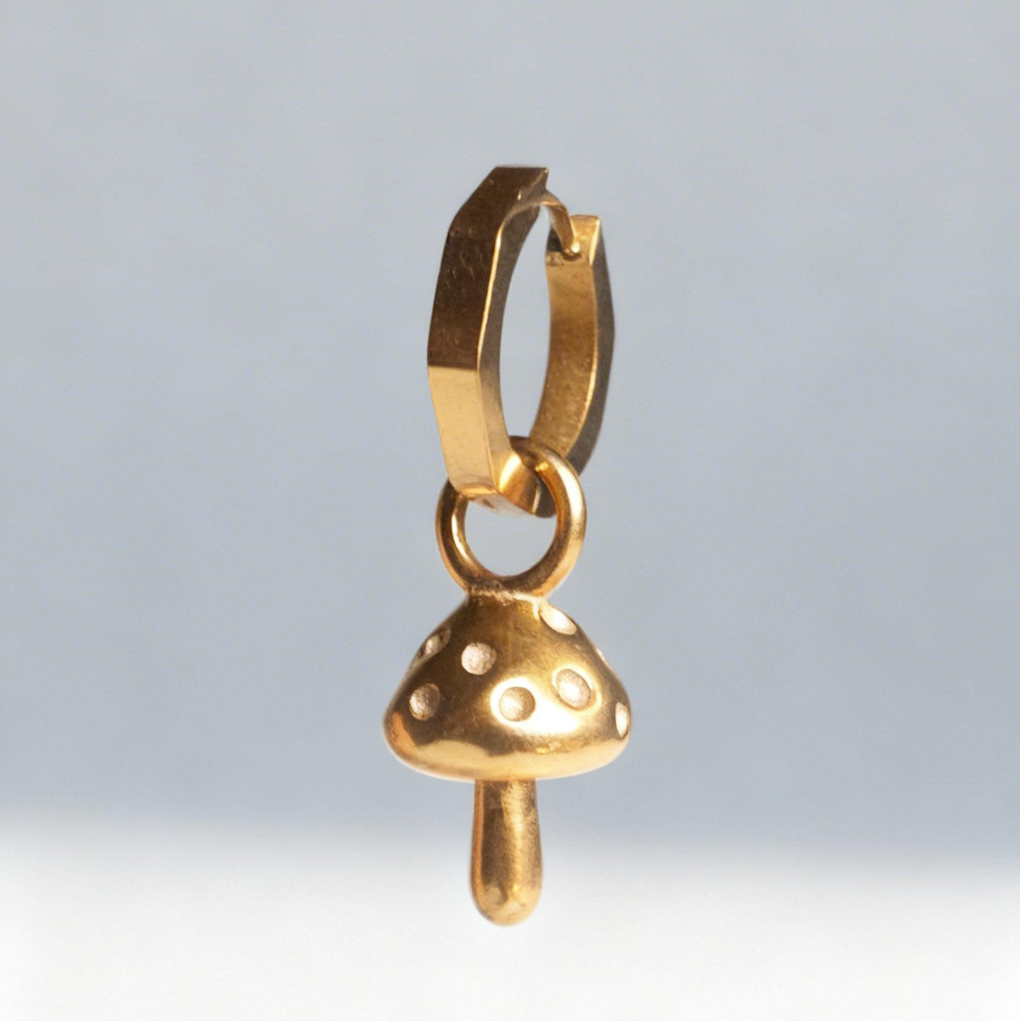 Gold Toadstool Charm Statement Hex Huggie