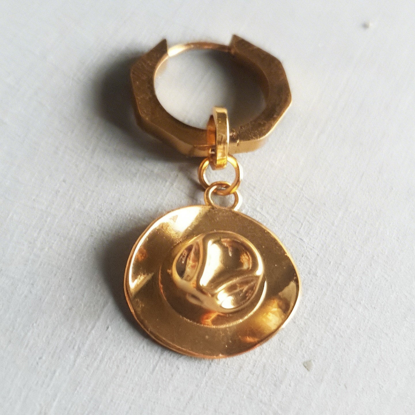 Gold Cowboy Hat Charm Statement Hex Huggie