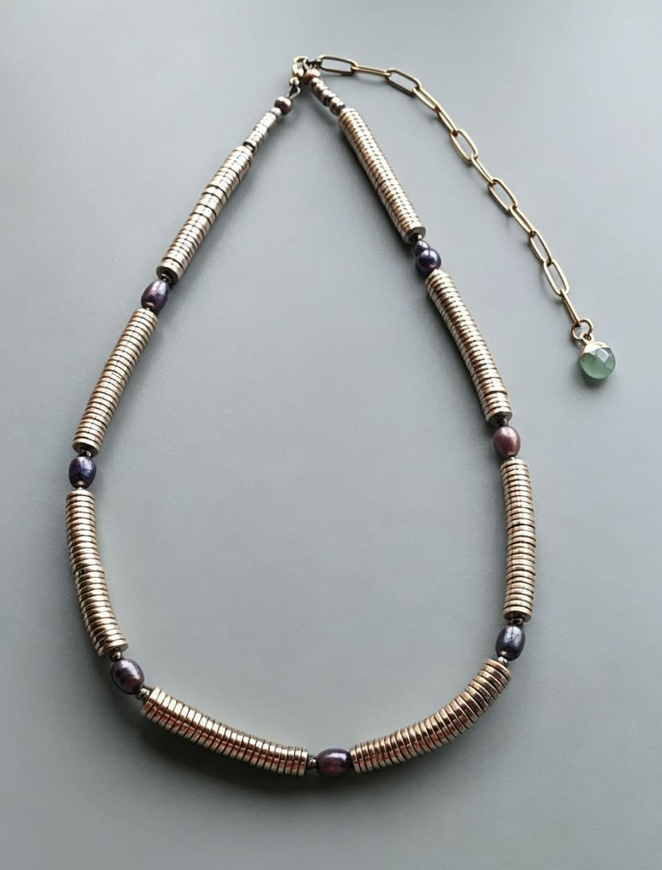 Metallic Pearl Beaded Gemstone Necklace