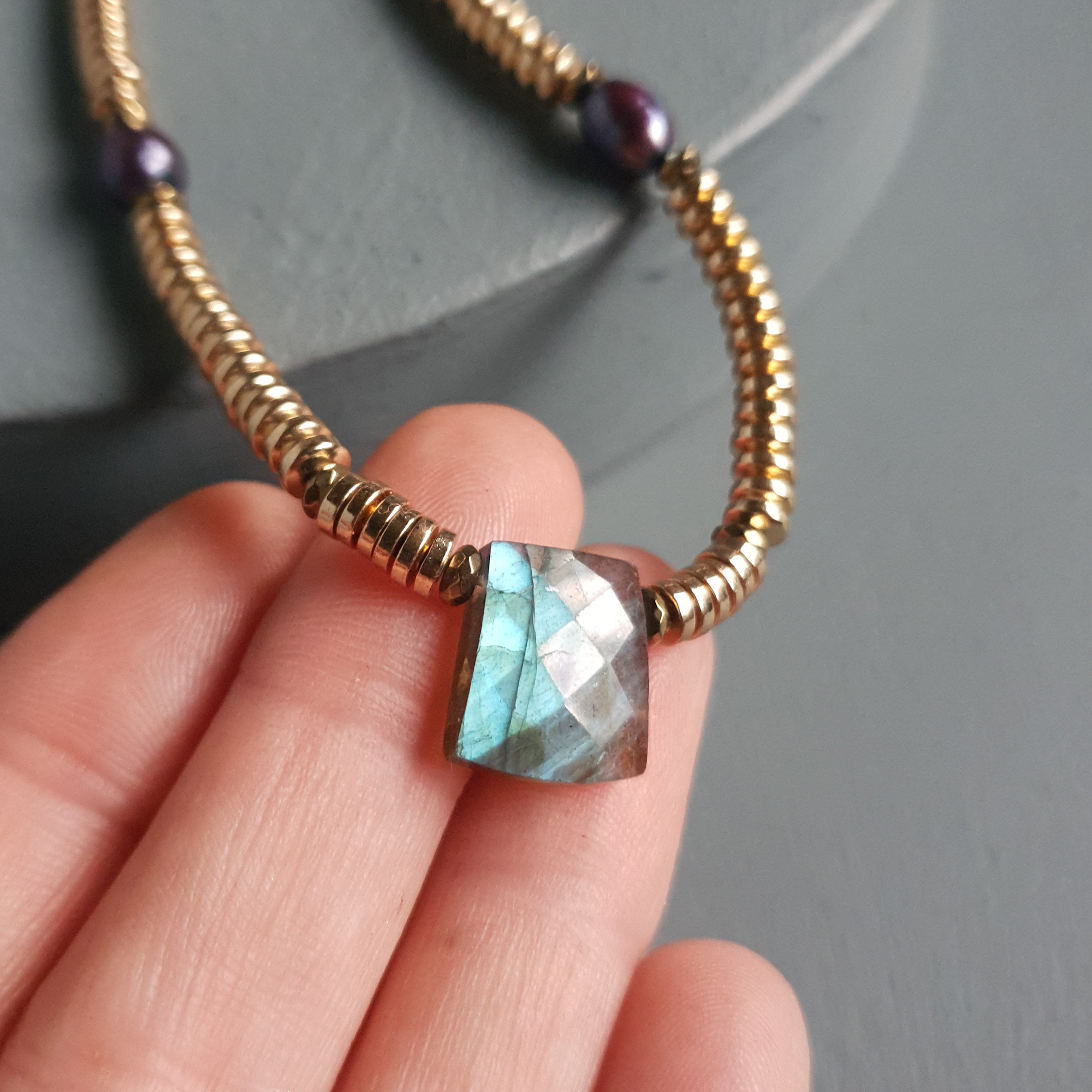 Labradorite, Baroque Pearl & Golden Hematite Necklace II
