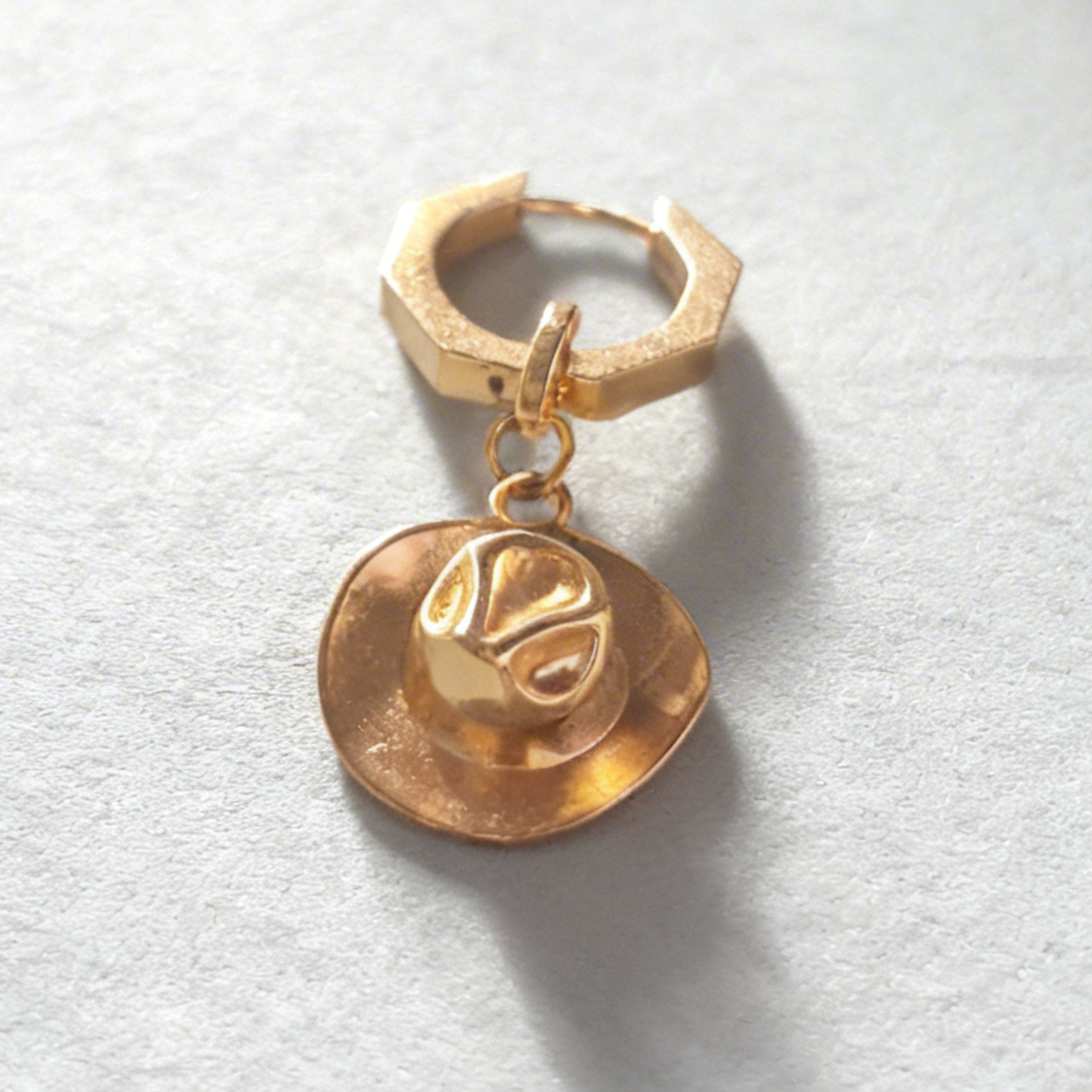 Gold Cowboy Hat Charm Statement Hex Huggie