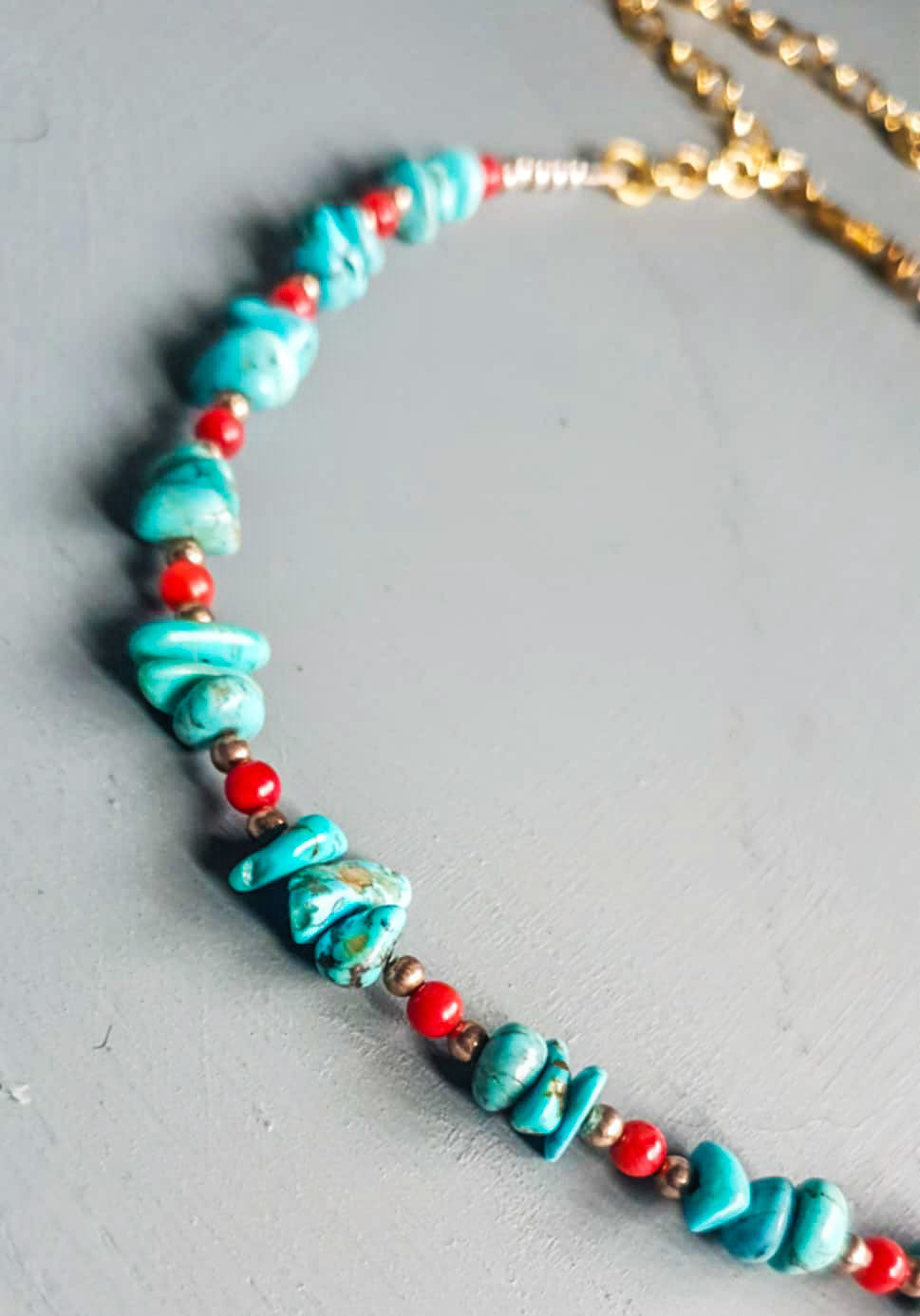 Turquoise Nugget & Red Coral Gemstone Necklace