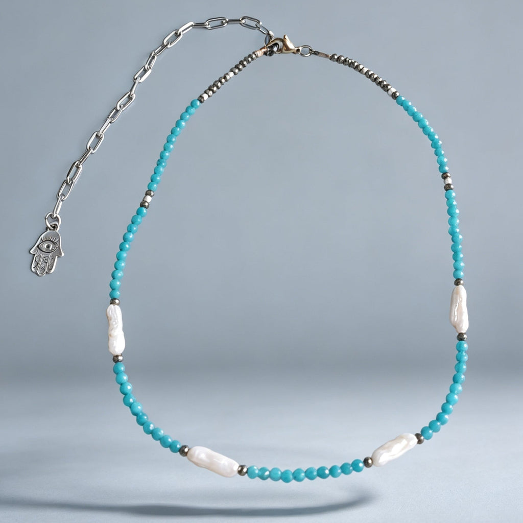 Neon Apatite, Pyrite & Freshwater Pearl Necklace