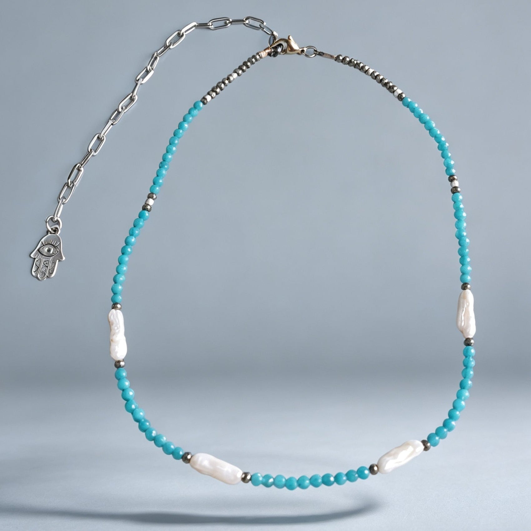 Neon Apatite, Pyrite & Freshwater Pearl Necklace