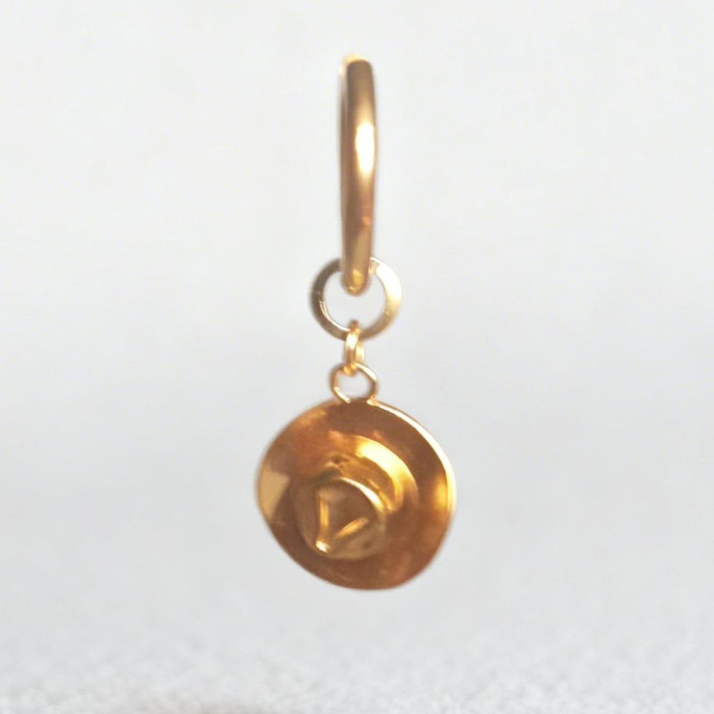Gold Cowboy Hat Charm Large Hoop Huggie