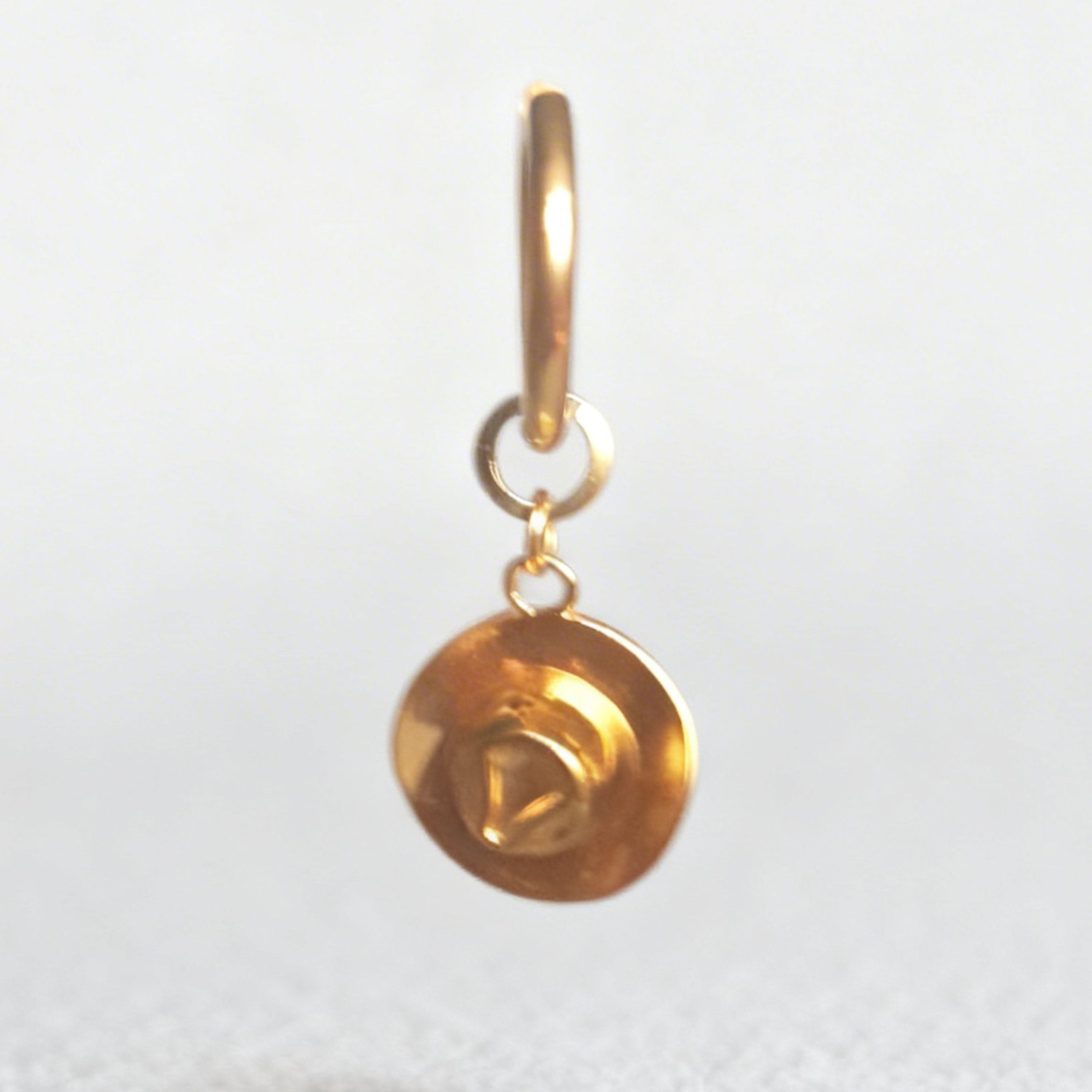 Gold Cowboy Hat Charm Large Hoop Huggie