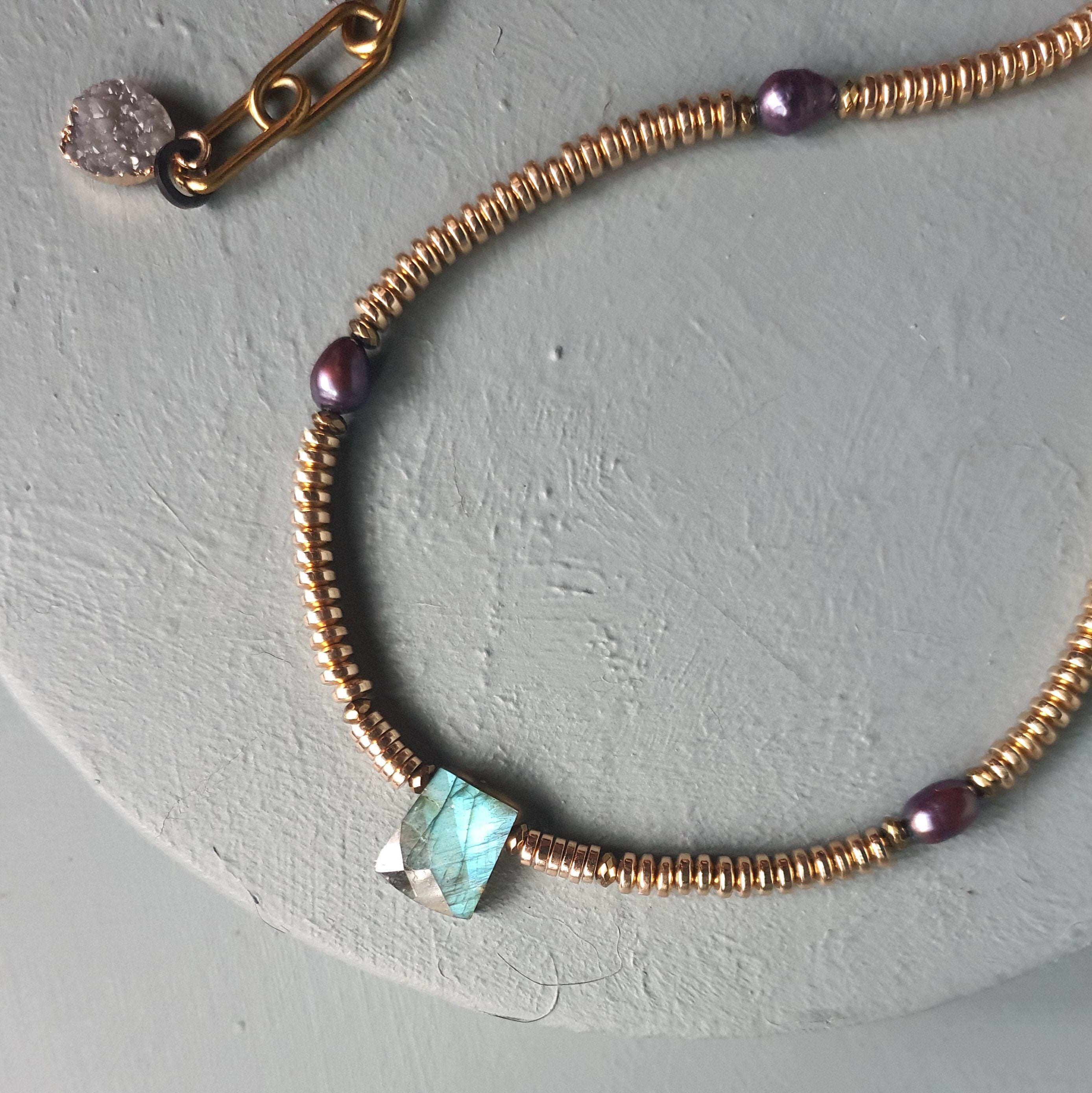 Labradorite, Baroque Pearl & Golden Hematite Necklace II