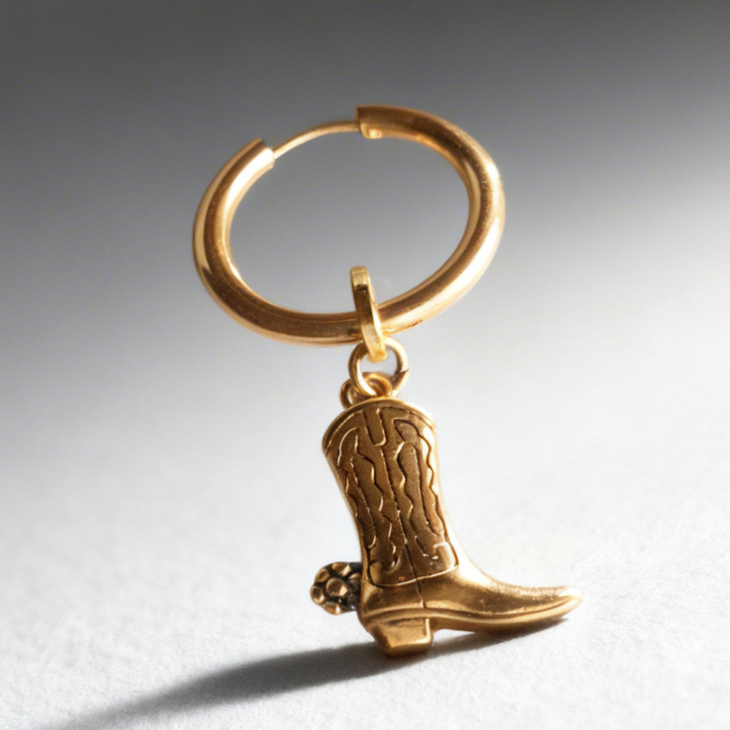Gold Cowboy Boot Large Hoop Huggie