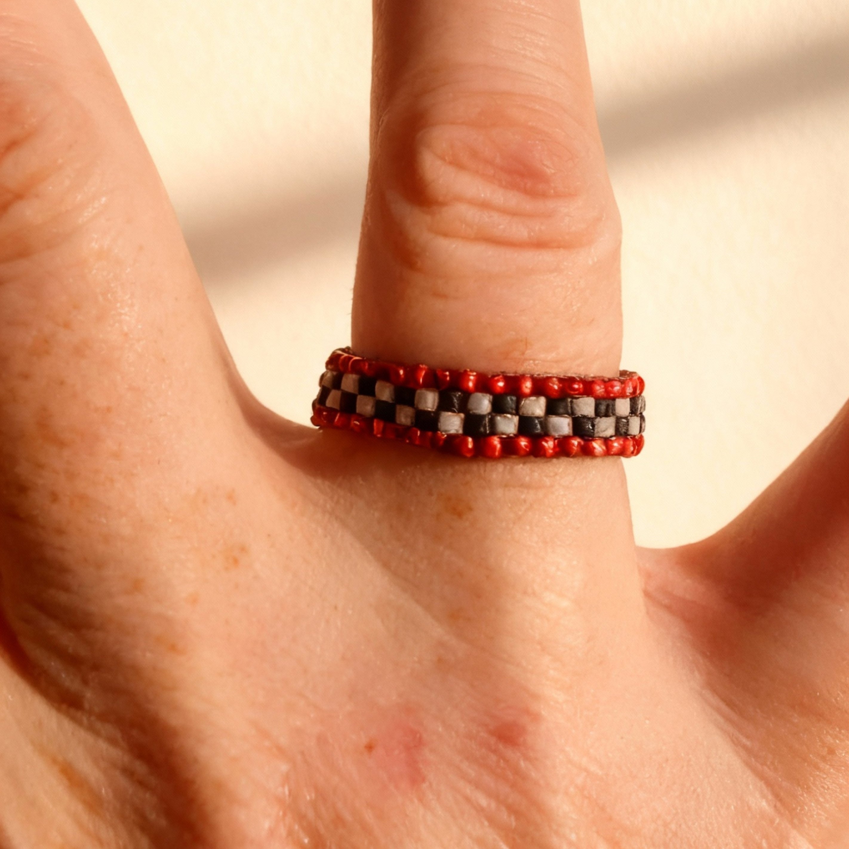Monochrome Beaded Statement Ring
