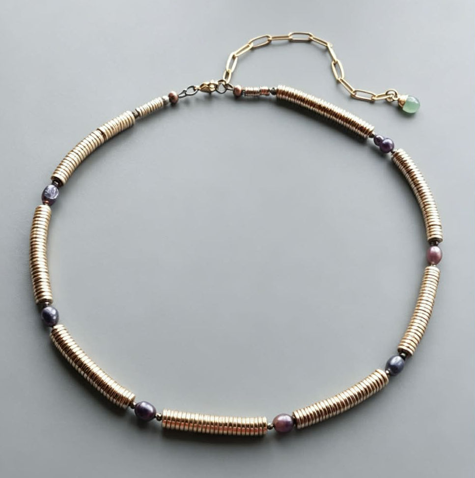 Metallic Pearl Beaded Gemstone Necklace