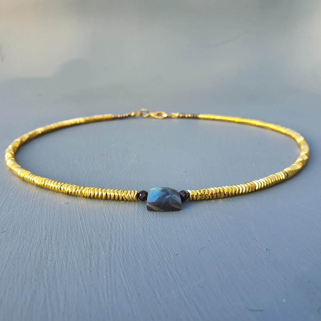 Golden Hematite, Labradorite, Black Spinel & Pyrite Necklace