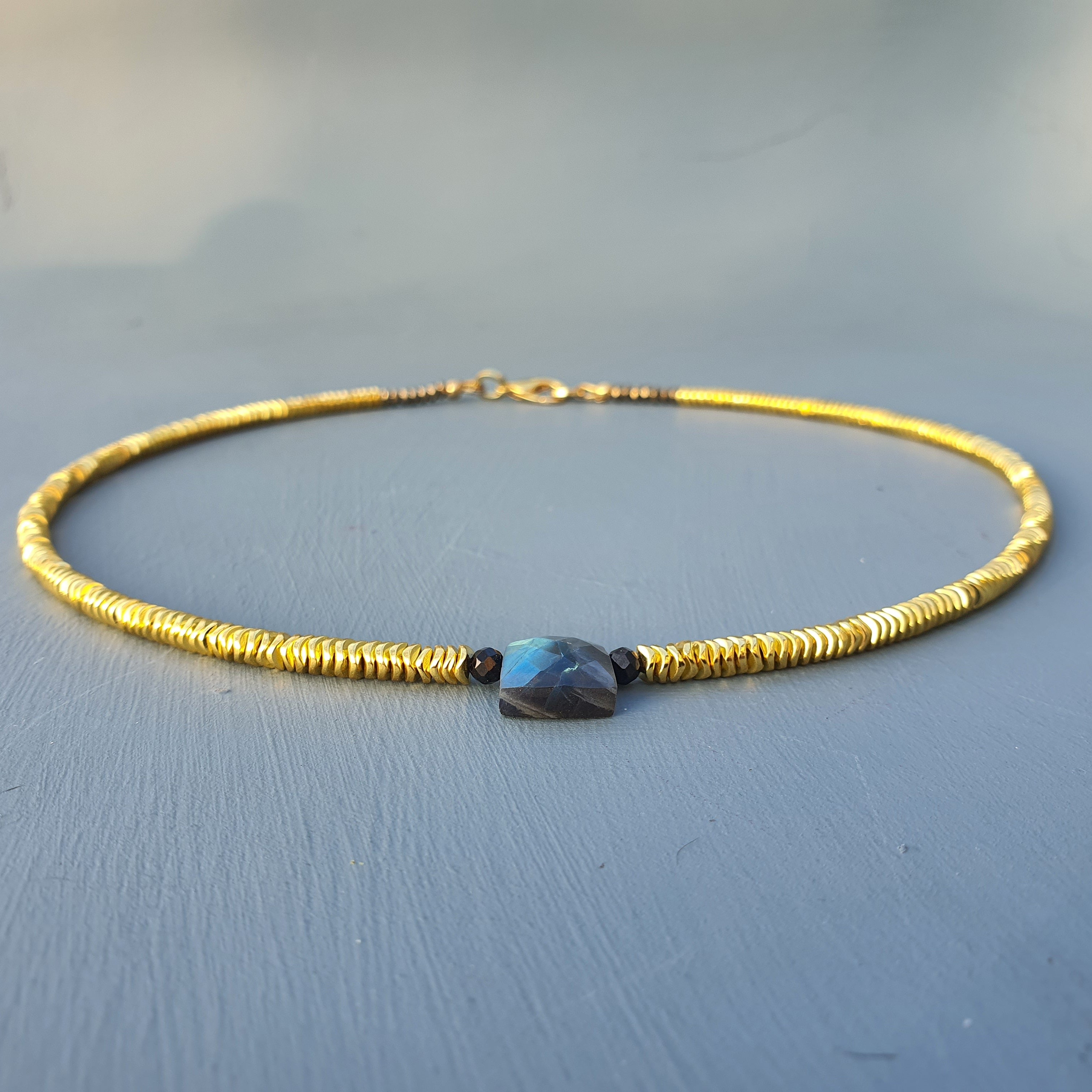 Golden Hematite, Labradorite, Black Spinel & Pyrite Necklace