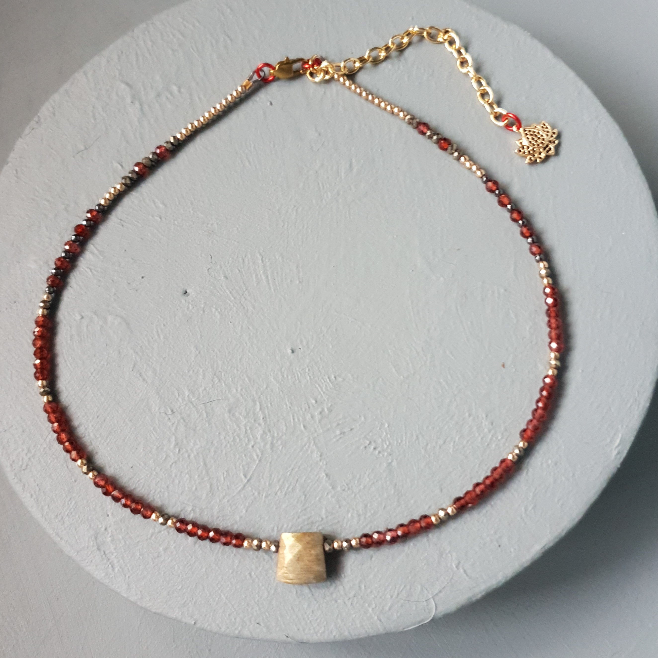 Golden Faceted Centre Stone, Garnet & Pyrite Gemstone Necklace