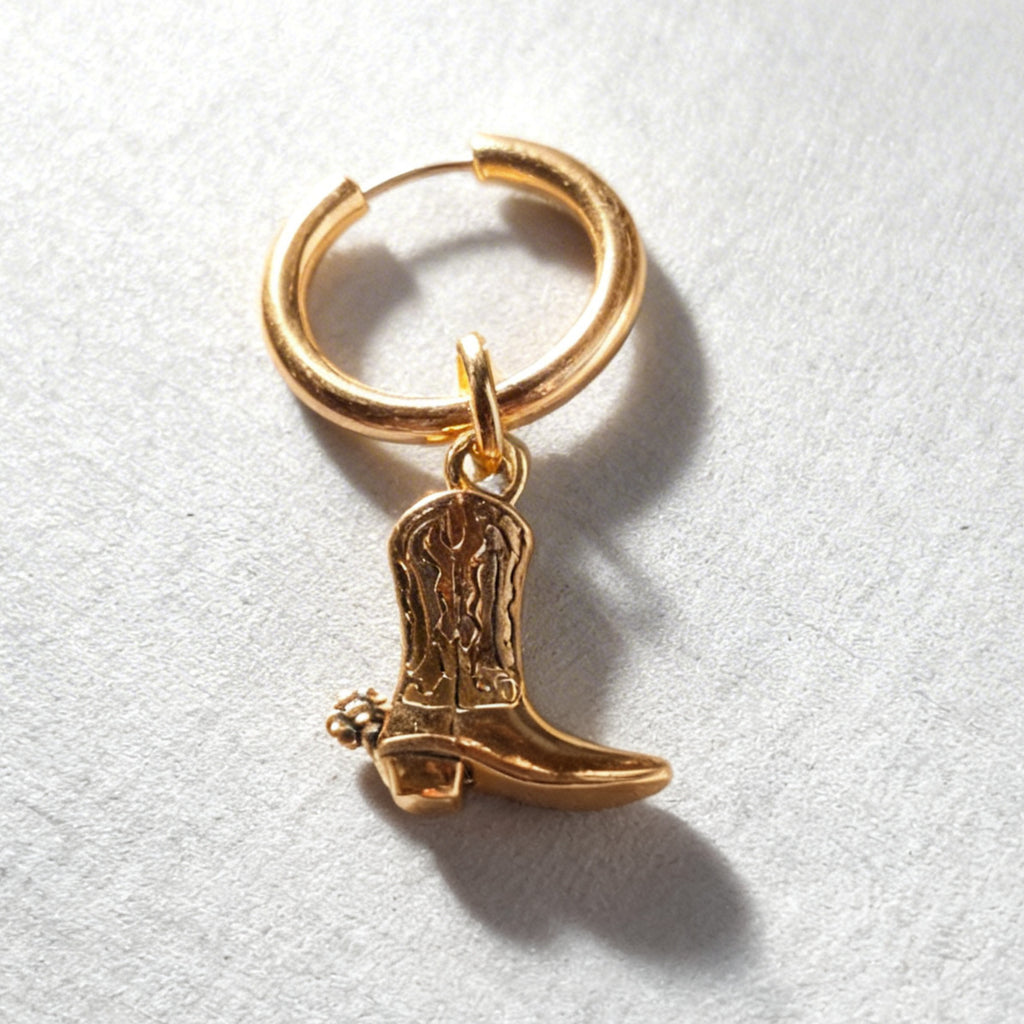Gold Cowboy Boot Large Hoop Huggie