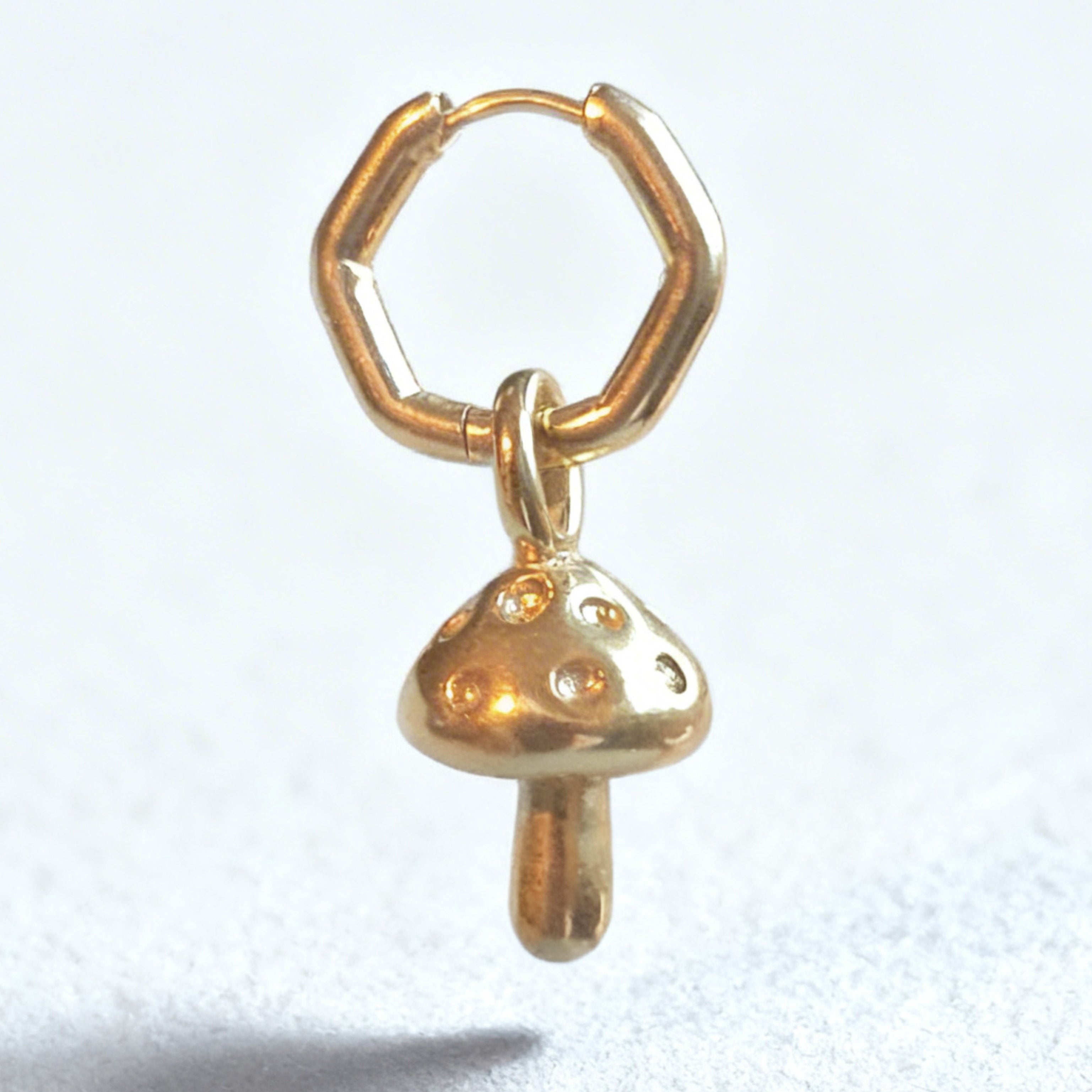 Gold Toadstool Charm Classic Hex Huggie