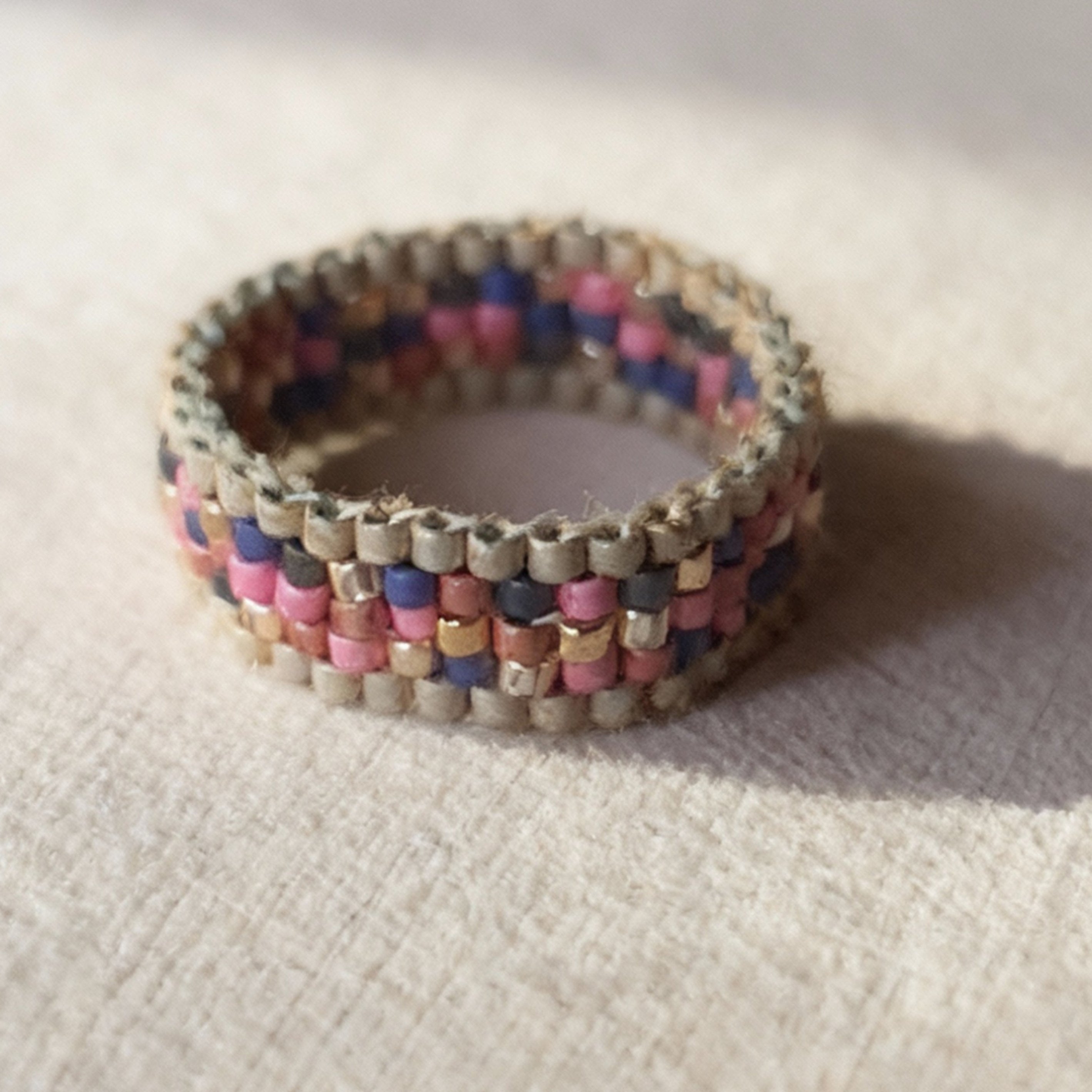 Earth Tones Mosaic Beaded Ring