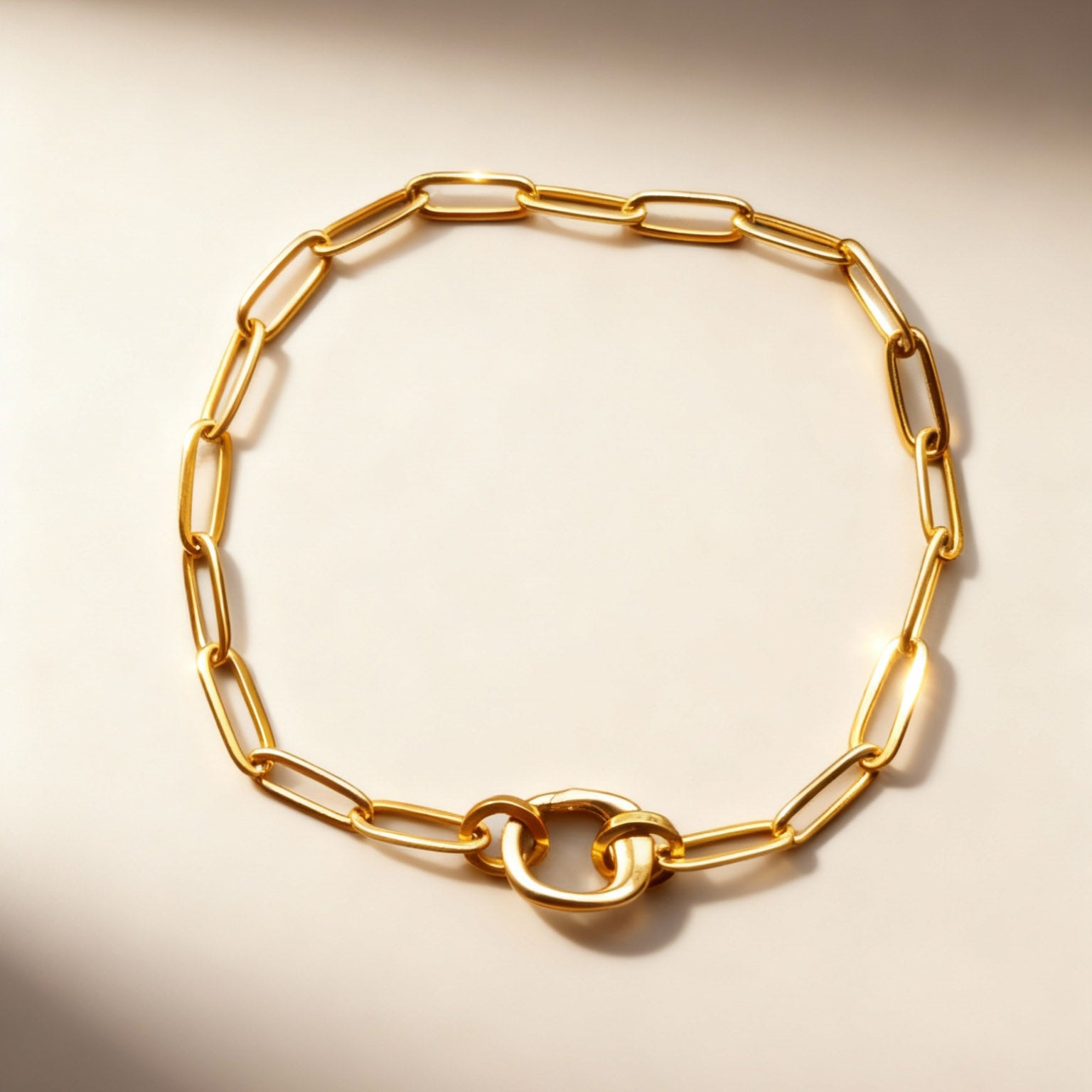 Paperclip chain Bracelet with Lock - Gold