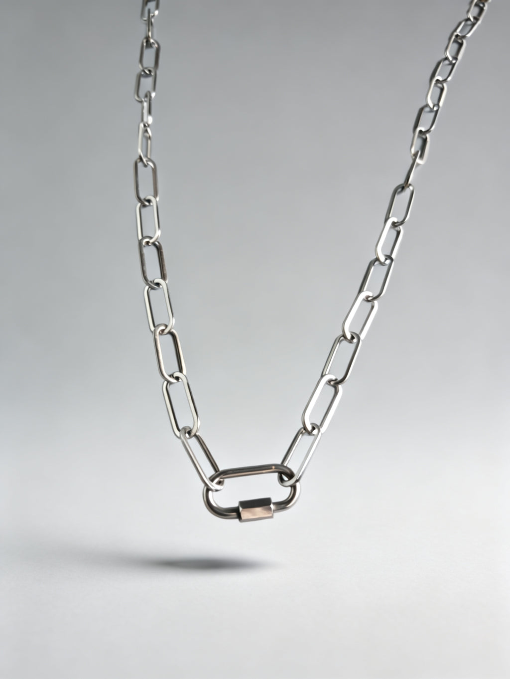 Chunky Paperclip Silver Necklace with Freedom Lock