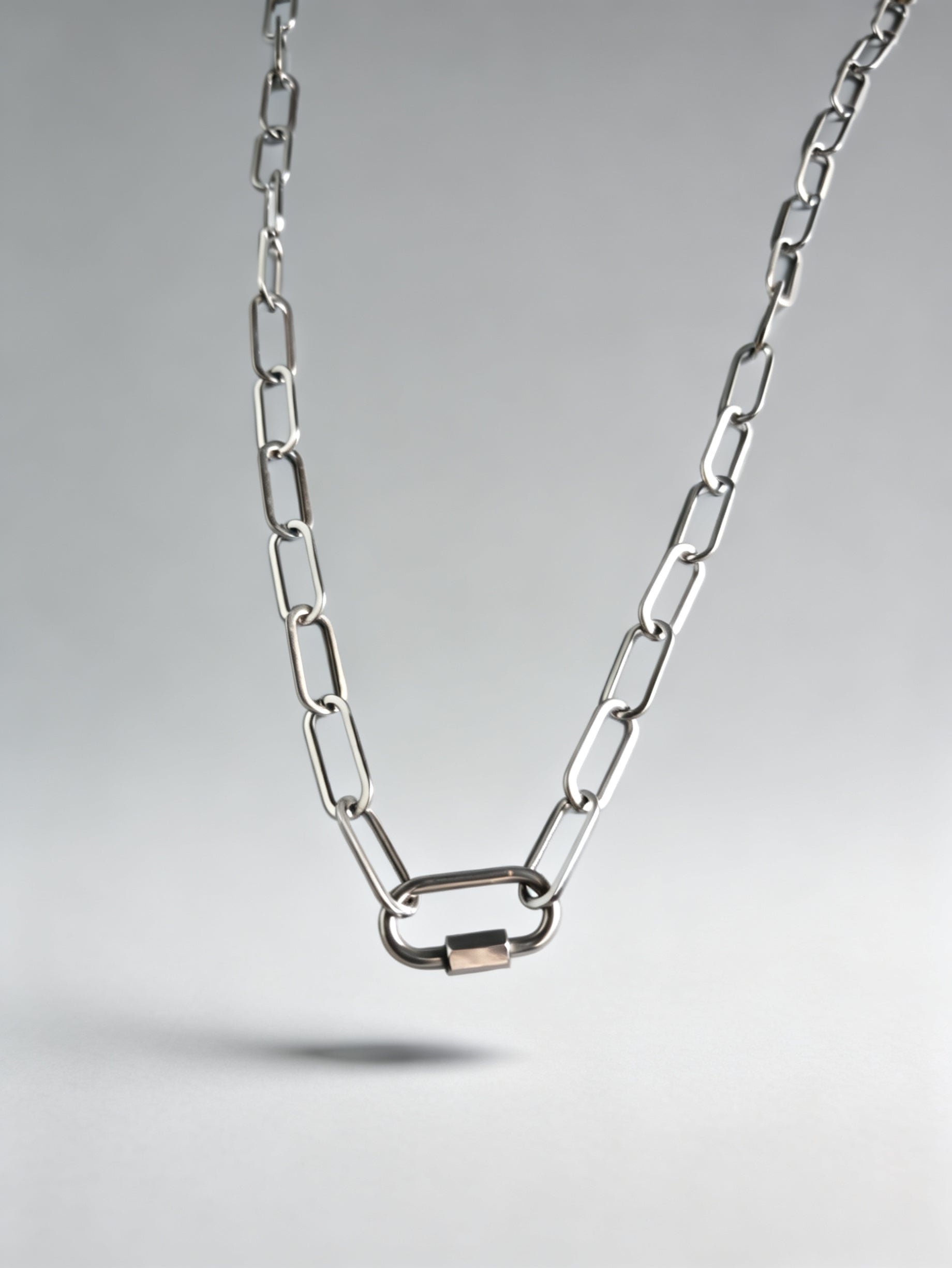 Chunky Paperclip Silver Necklace with Freedom Lock