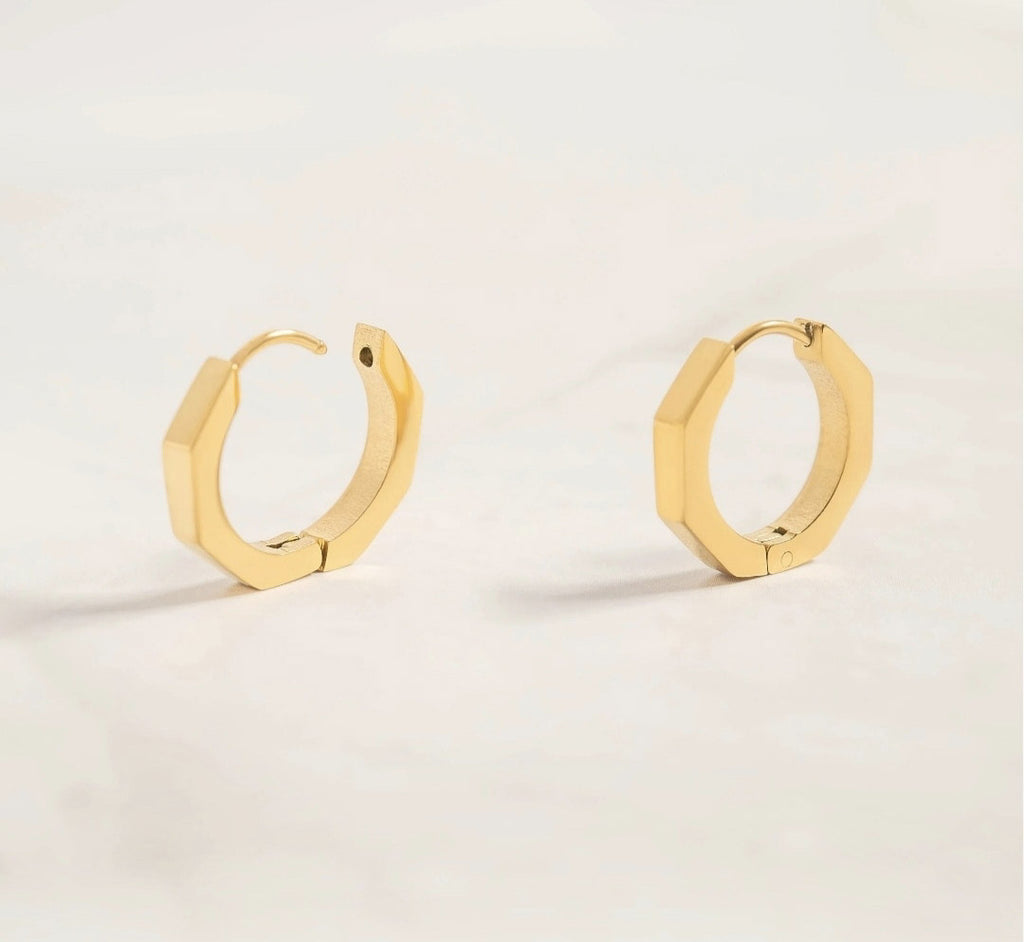 18K Gold PVD Hex Statement Huggie Hoops