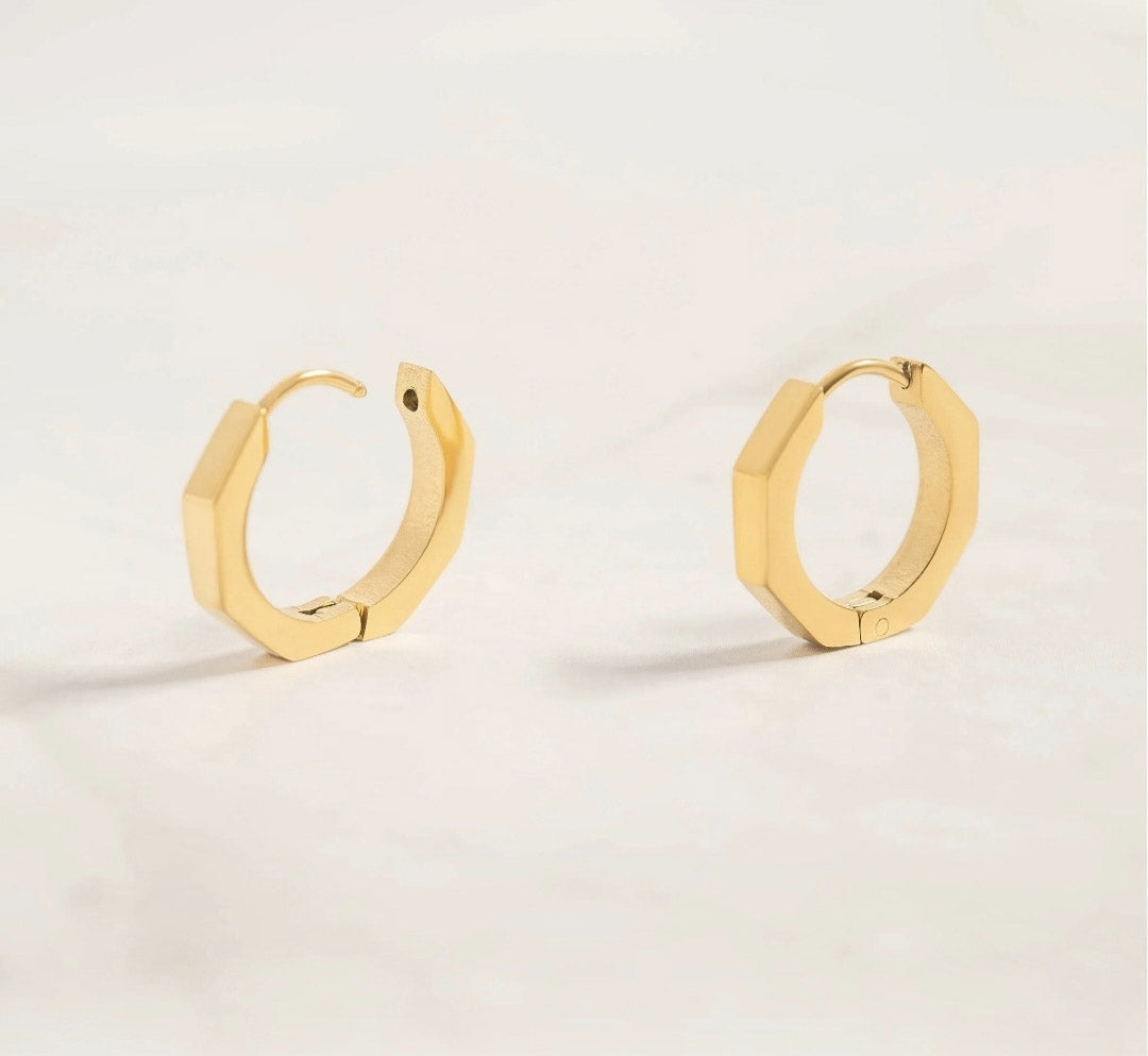 18K Gold PVD Hex Statement Huggie Hoops