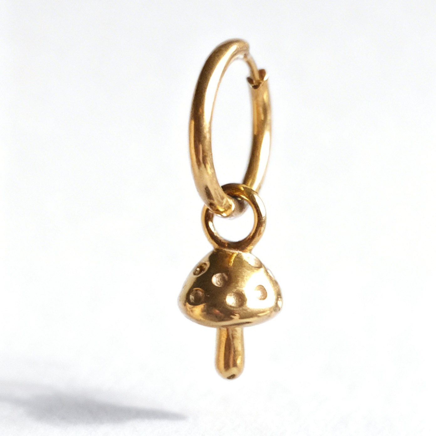 Gold Toadstool Charm Large Hoop Huggie