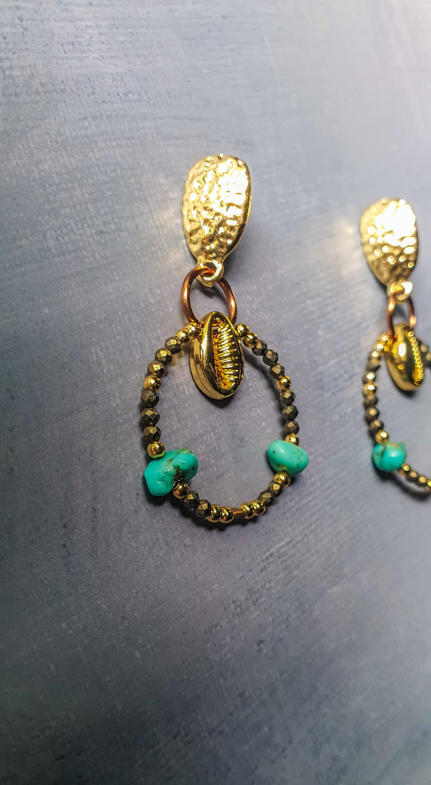 Turquoise and Pyrite Hoop Earrings