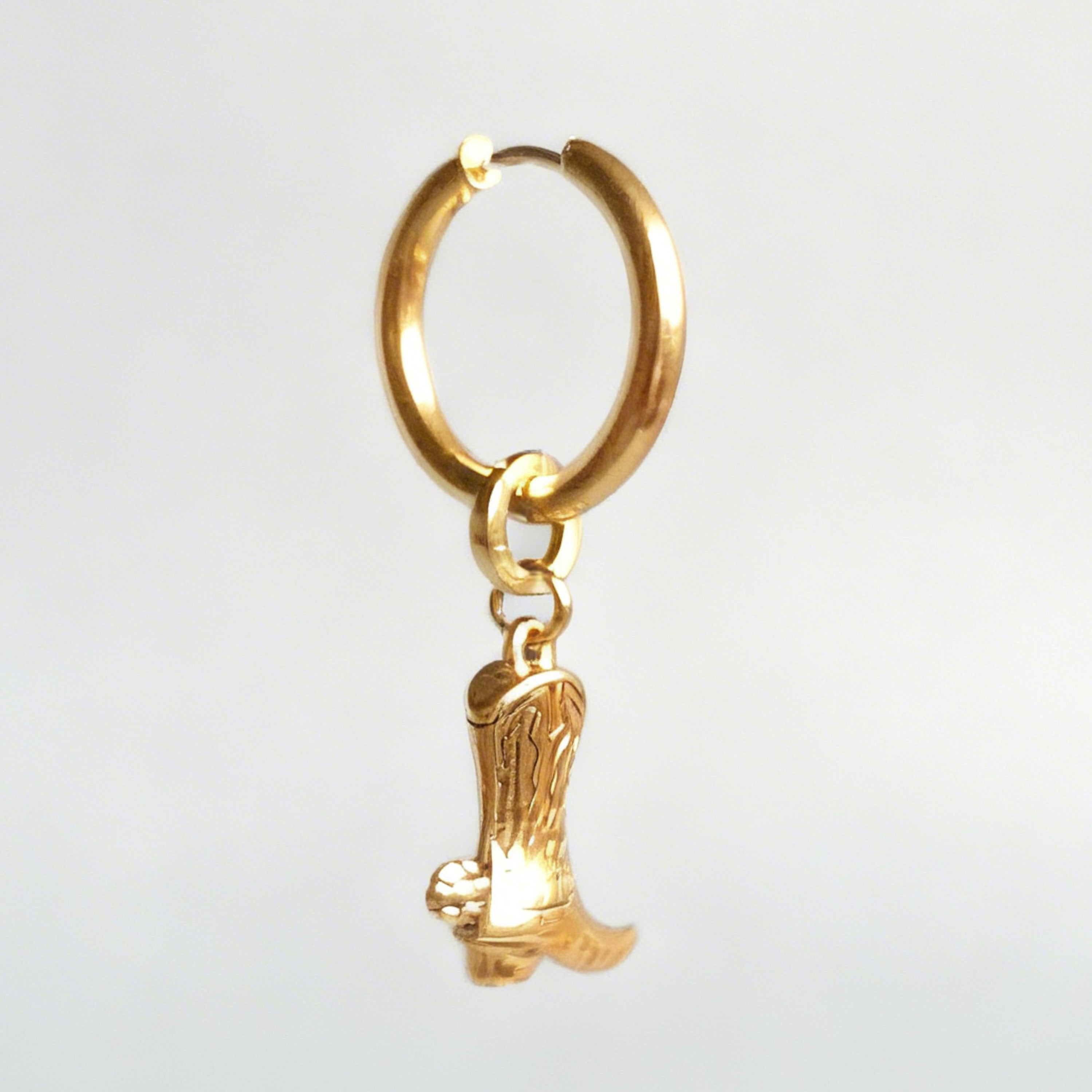 Gold Cowboy Boot Large Hoop Huggie