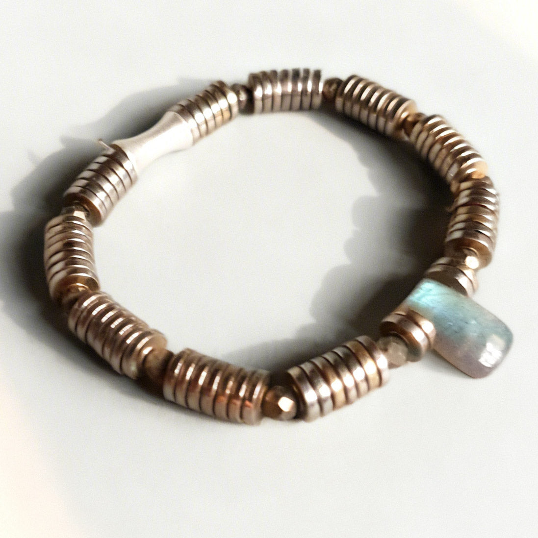 Green Flash Labradorite & Golden Hematite Stretch Bracelet