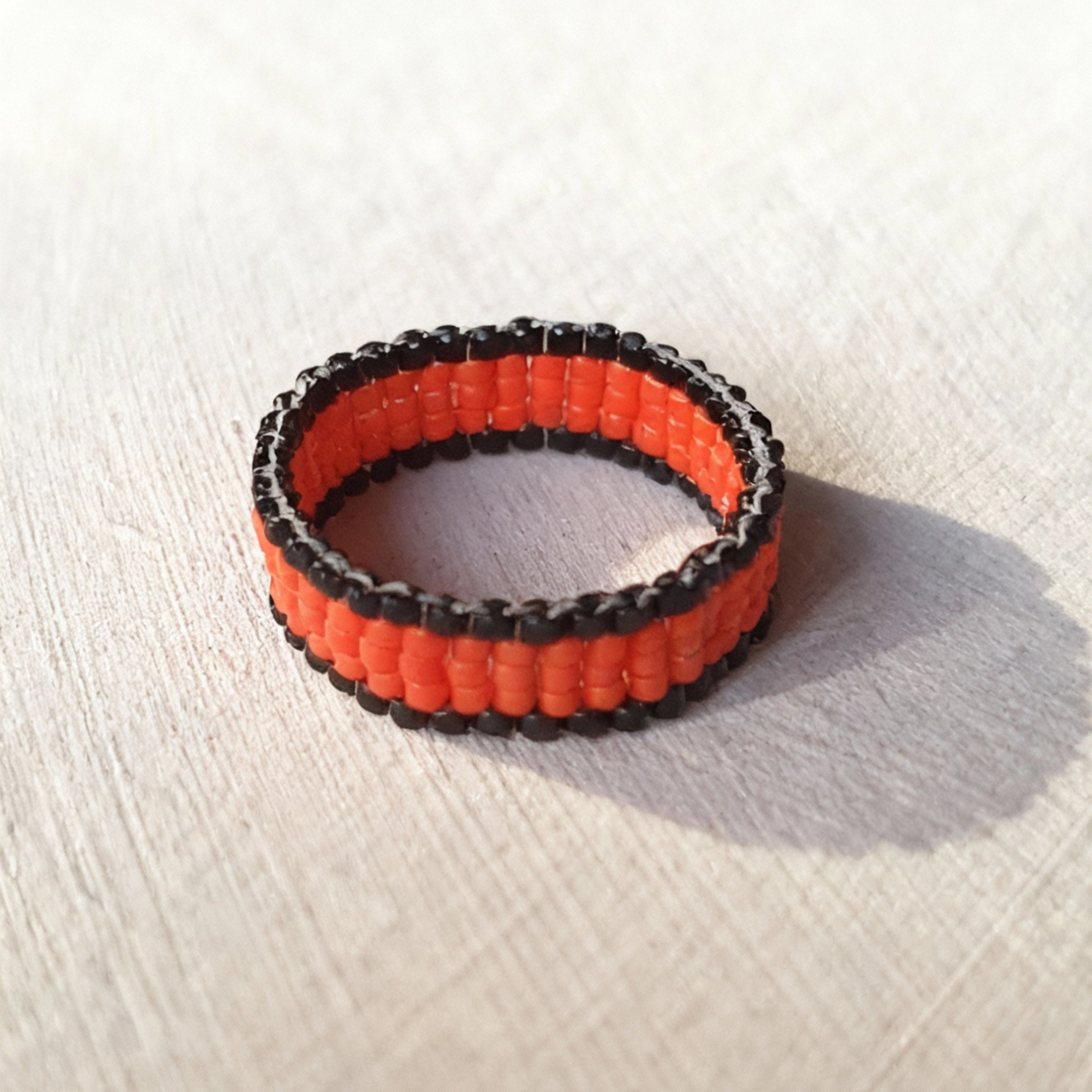 Fire Red & Black Beaded Ring