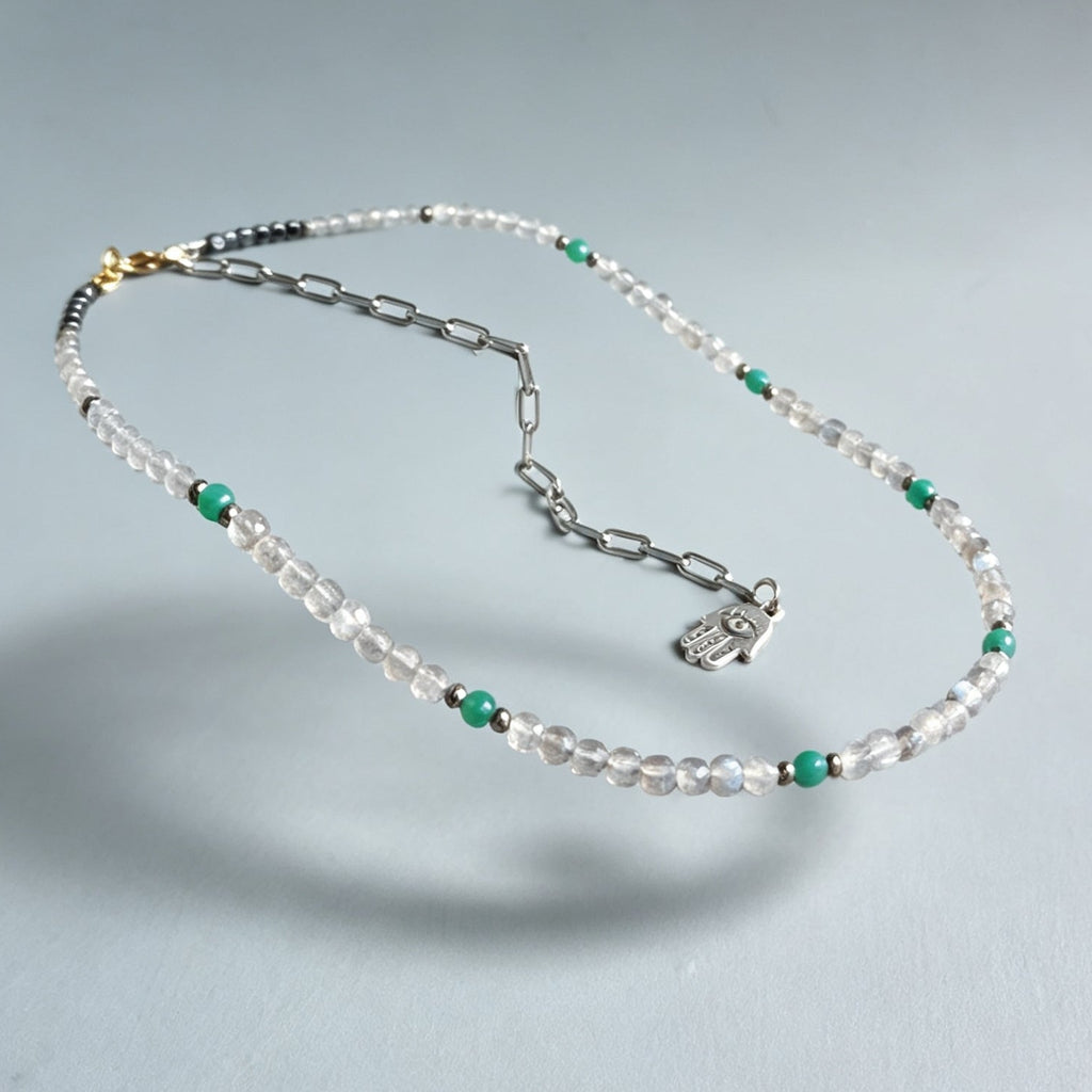 Labradorite and Emerald Gemstone Collar Necklace
