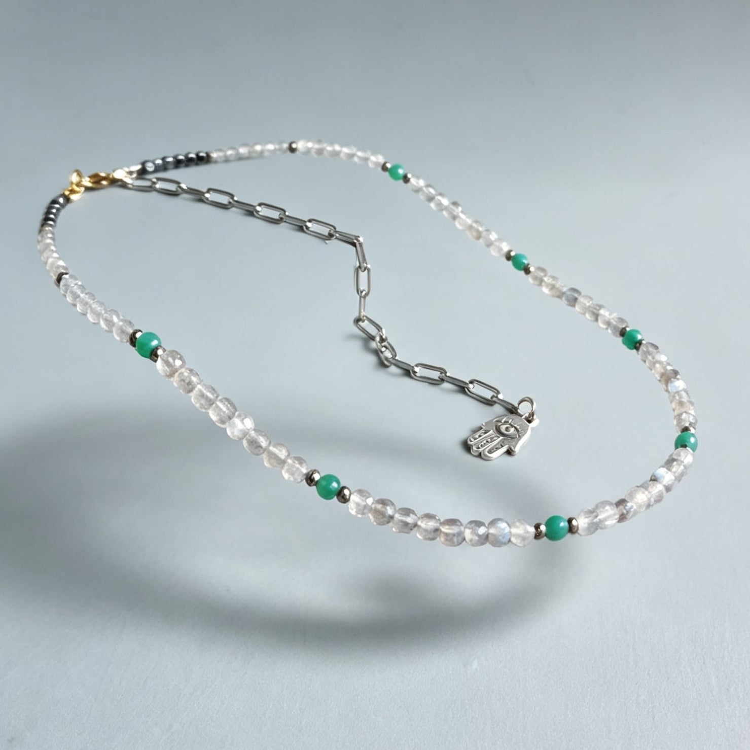 Labradorite and Emerald Gemstone Collar Necklace