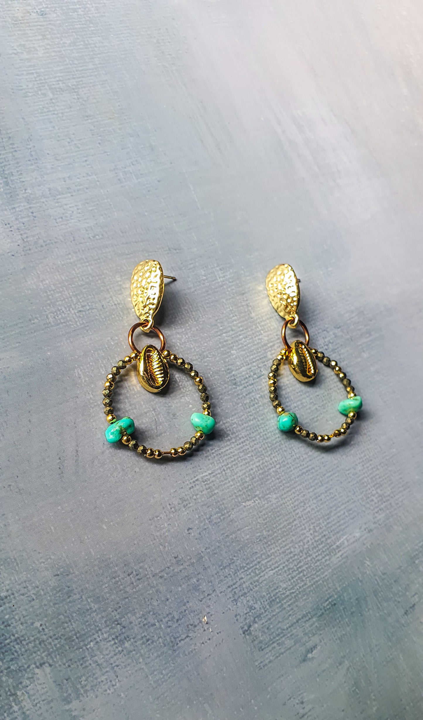 Turquoise and Pyrite Hoop Earrings