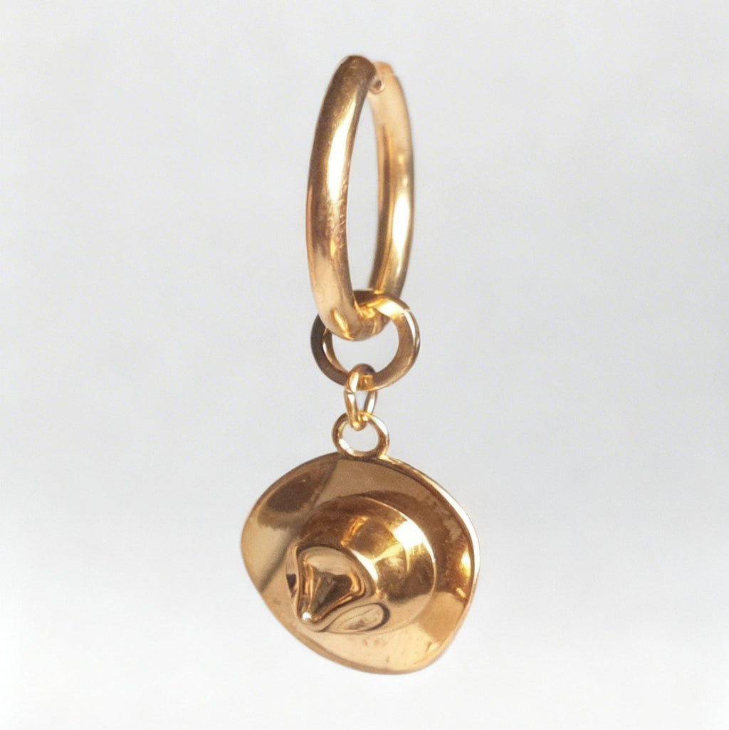 Gold Cowboy Hat Charm Large Hoop Huggie