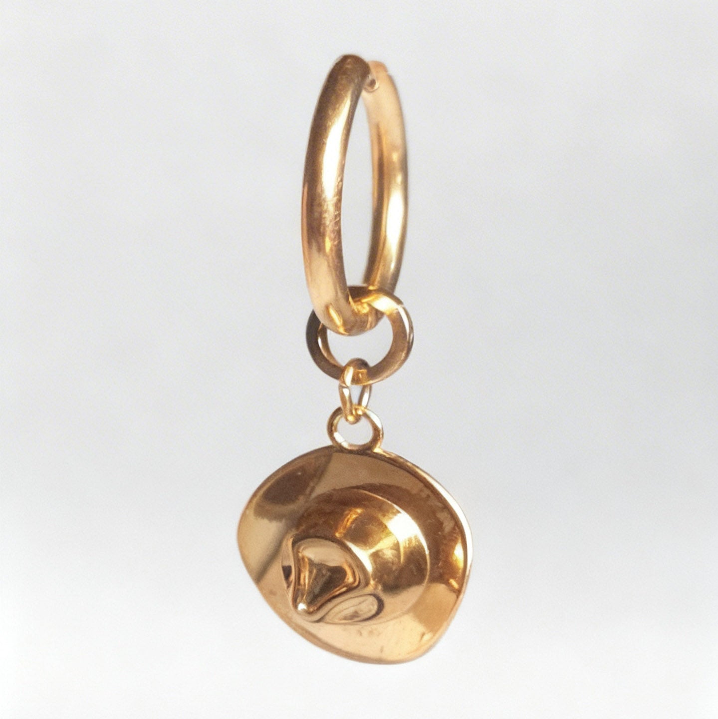 Gold Cowboy Hat Charm Large Hoop Huggie