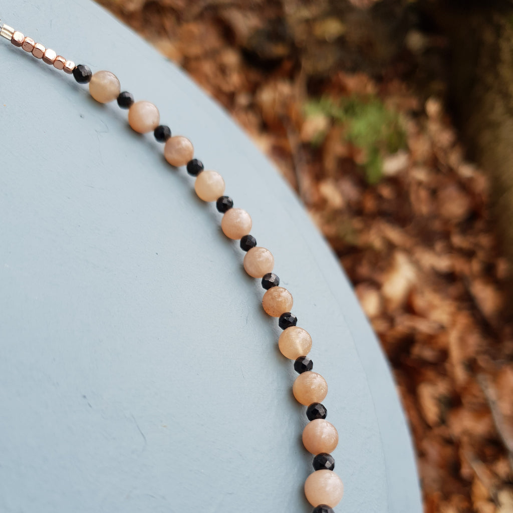 Sunstone & Black Spinel Gemstone Necklace