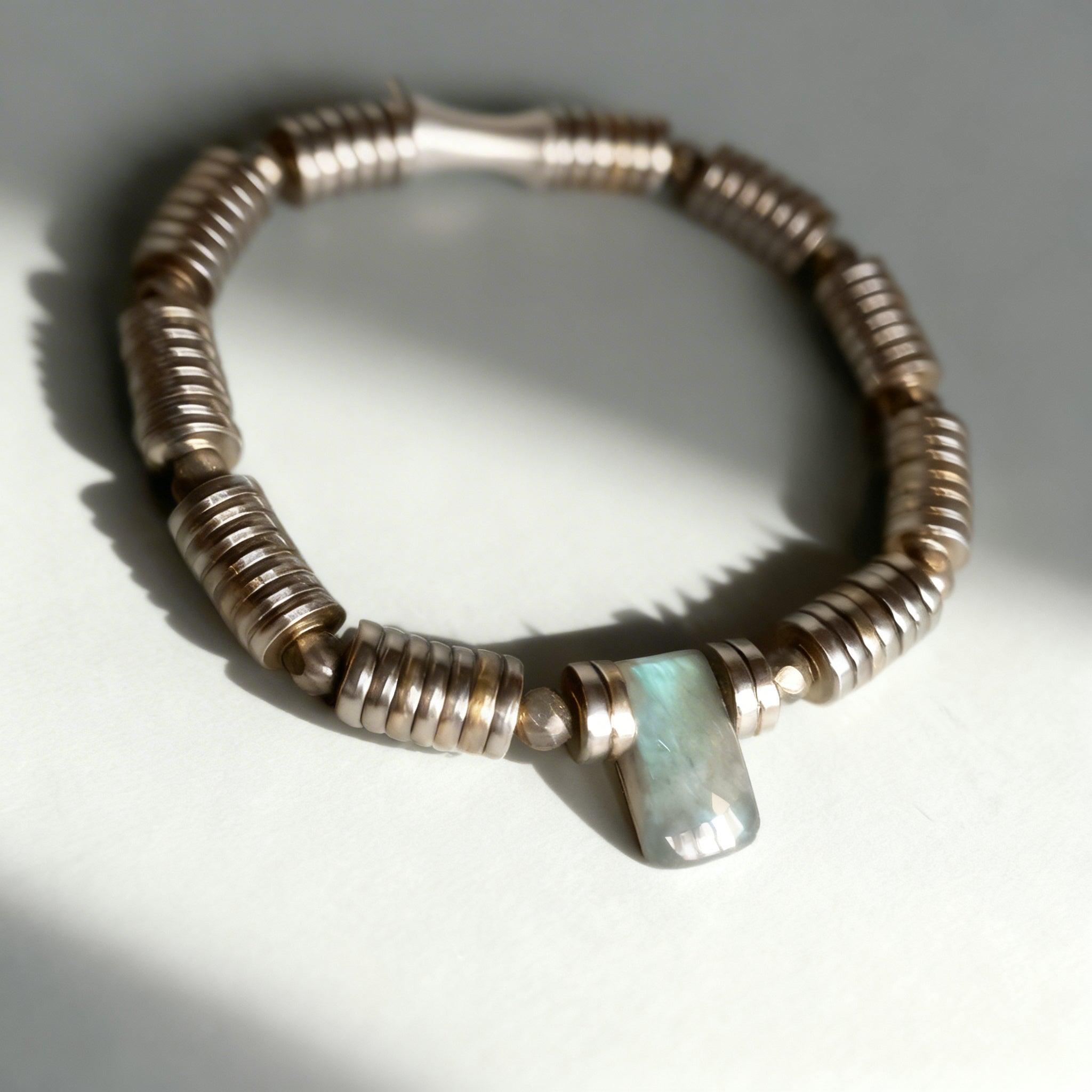 Green Flash Labradorite & Golden Hematite Stretch Bracelet