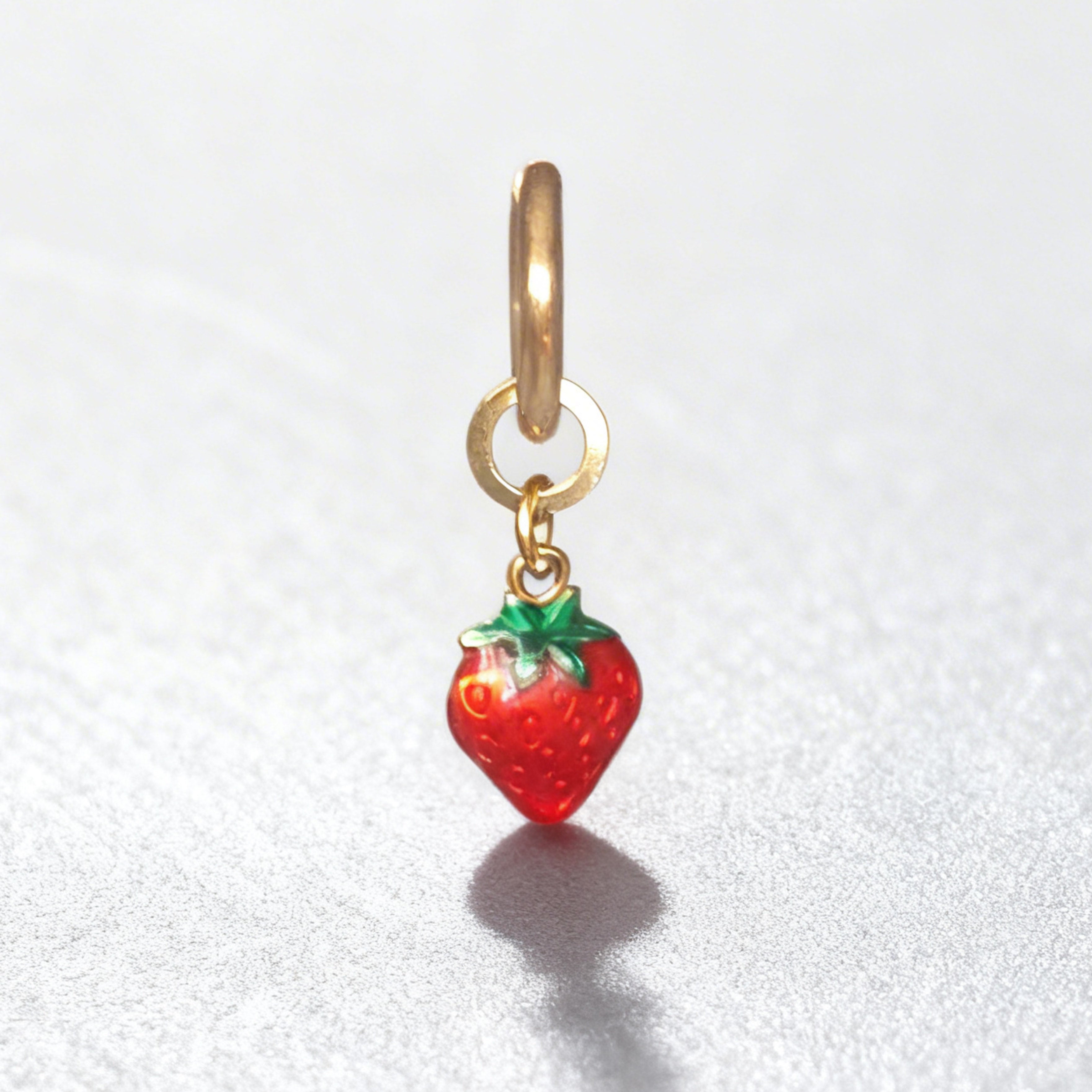 Sweet Strawberry Charm Classic Hex Huggie