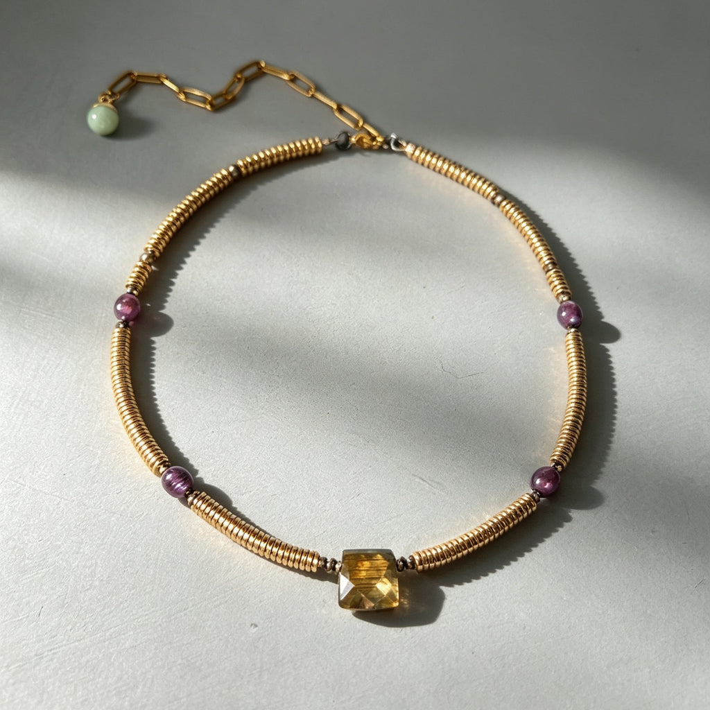 Labradorite, Baroque Pearl & Golden Hematite Necklace III