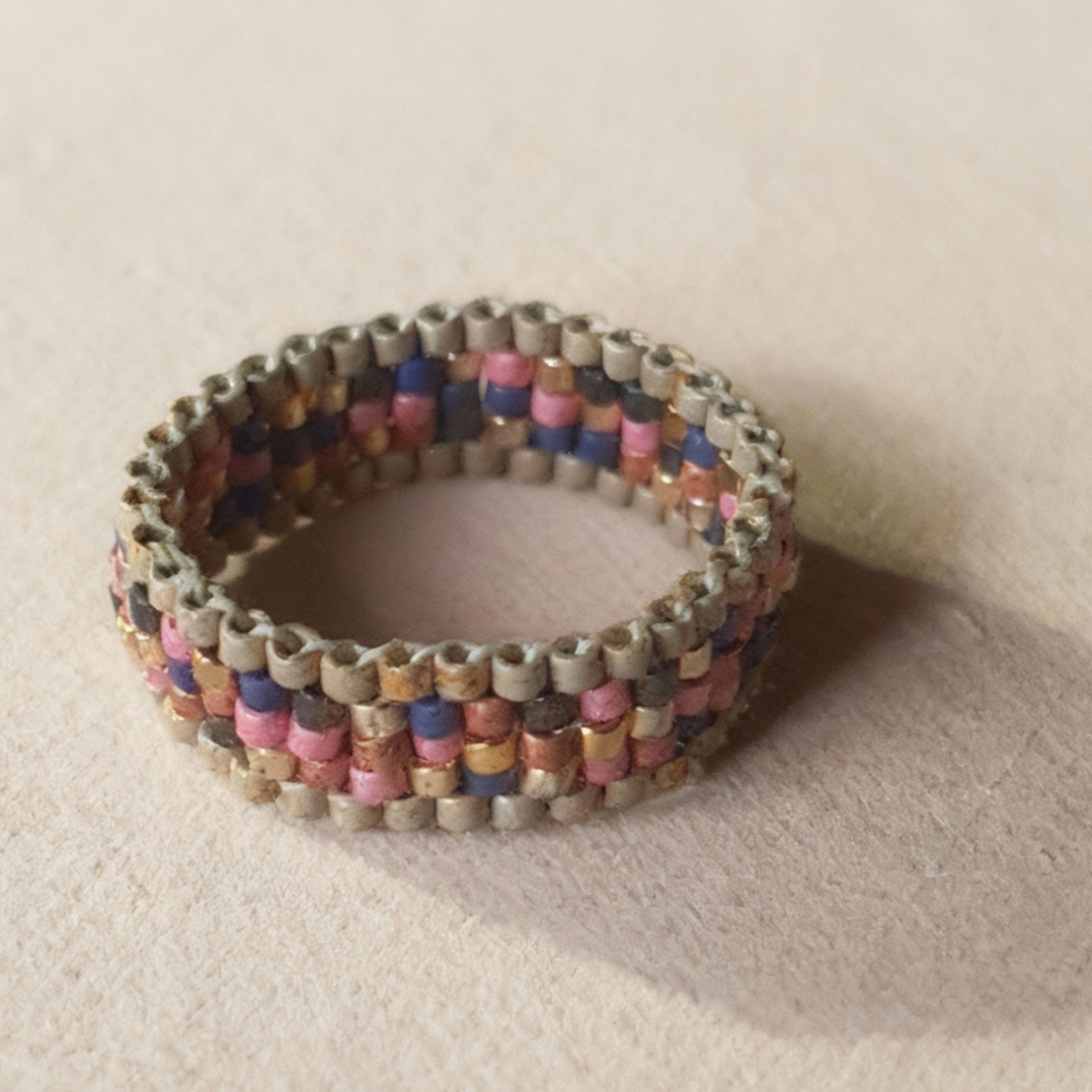 Earth Tones Mosaic Beaded Ring