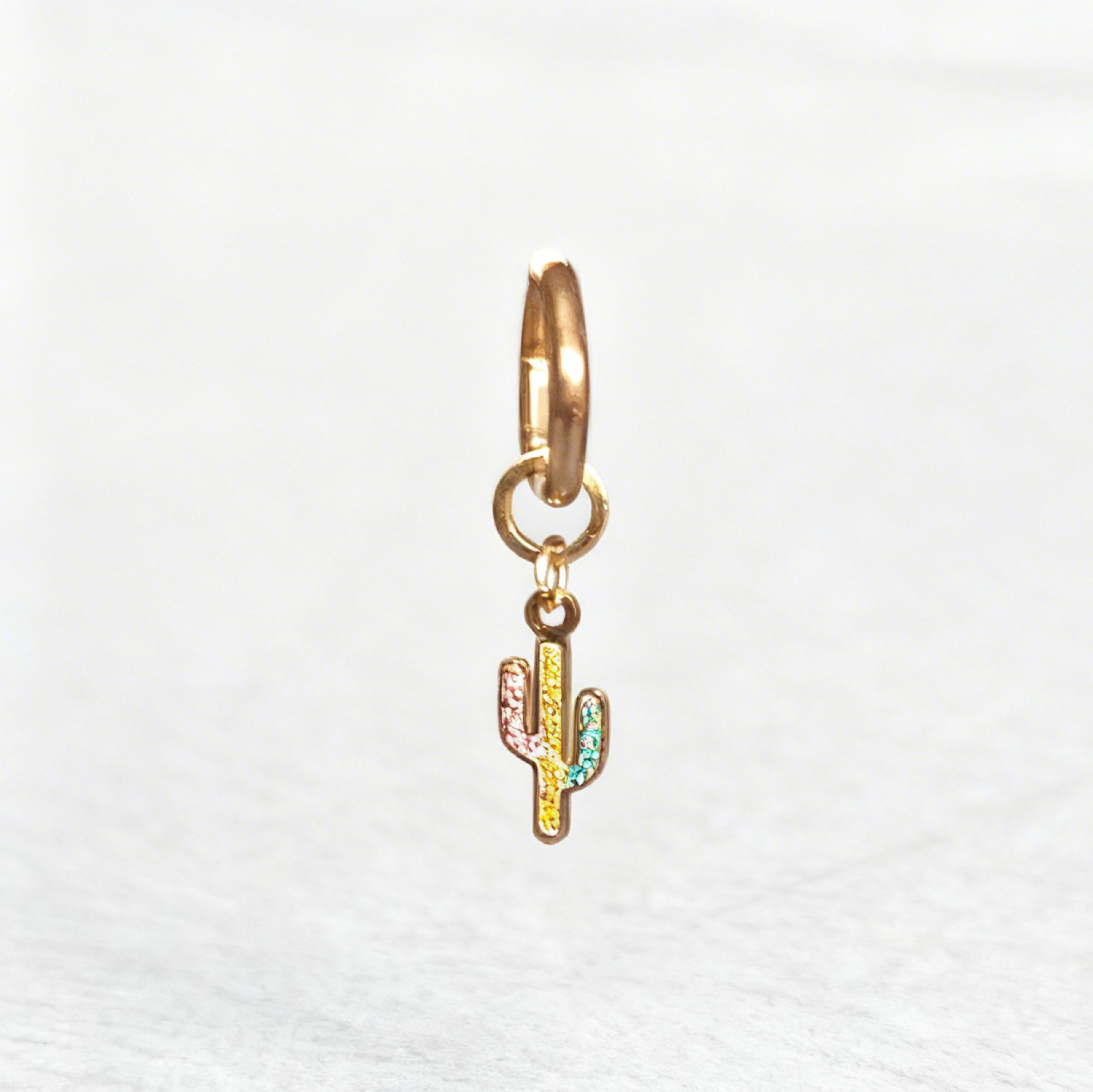 Rainbow Cactus Charm Classic Hex Huggie