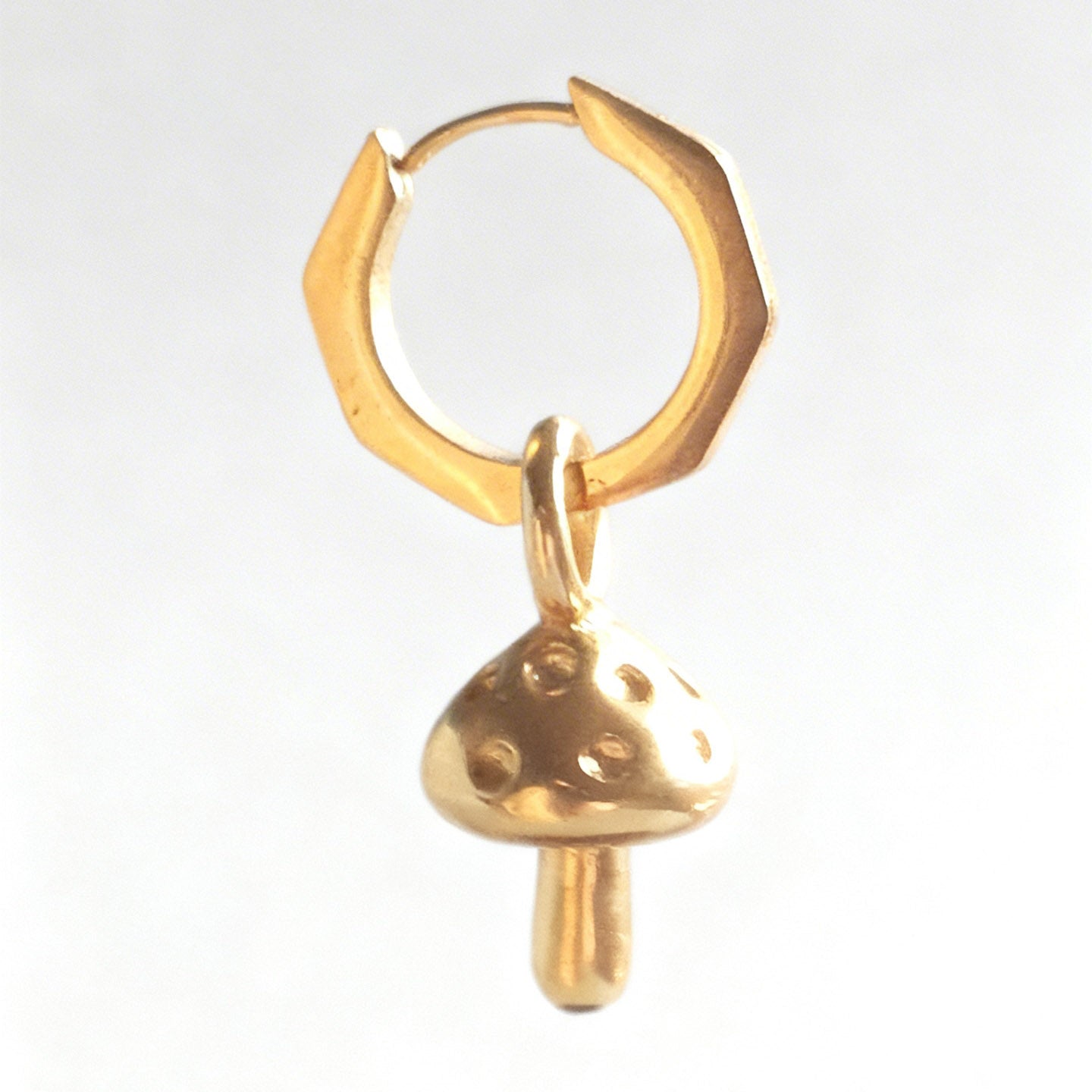 Gold Toadstool Charm Statement Hex Huggie