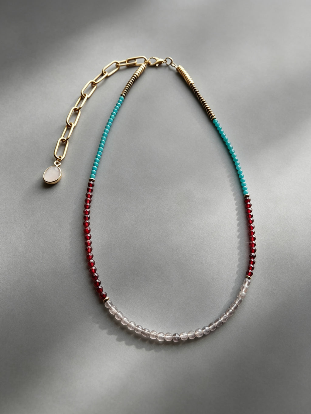 Neon Apatite, Labradorite & Garnet Gemstone Necklace Longline